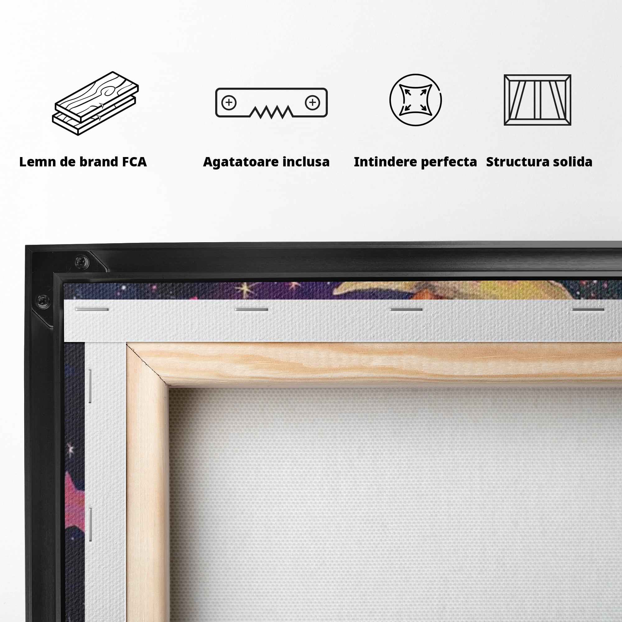 Leinwandbilder Premium, LuxCanva® K1053, Schlafen Sie ruhig unter den Sternen, Teddybären, Halbmond, Mond, Sterne, Nacht, Traum, Wiegenlied, Wiegenlied, Samt, flauschig, rosa, Universum, Kinder, Magie, Pastell, Babyzimmer, Schlafzimmer