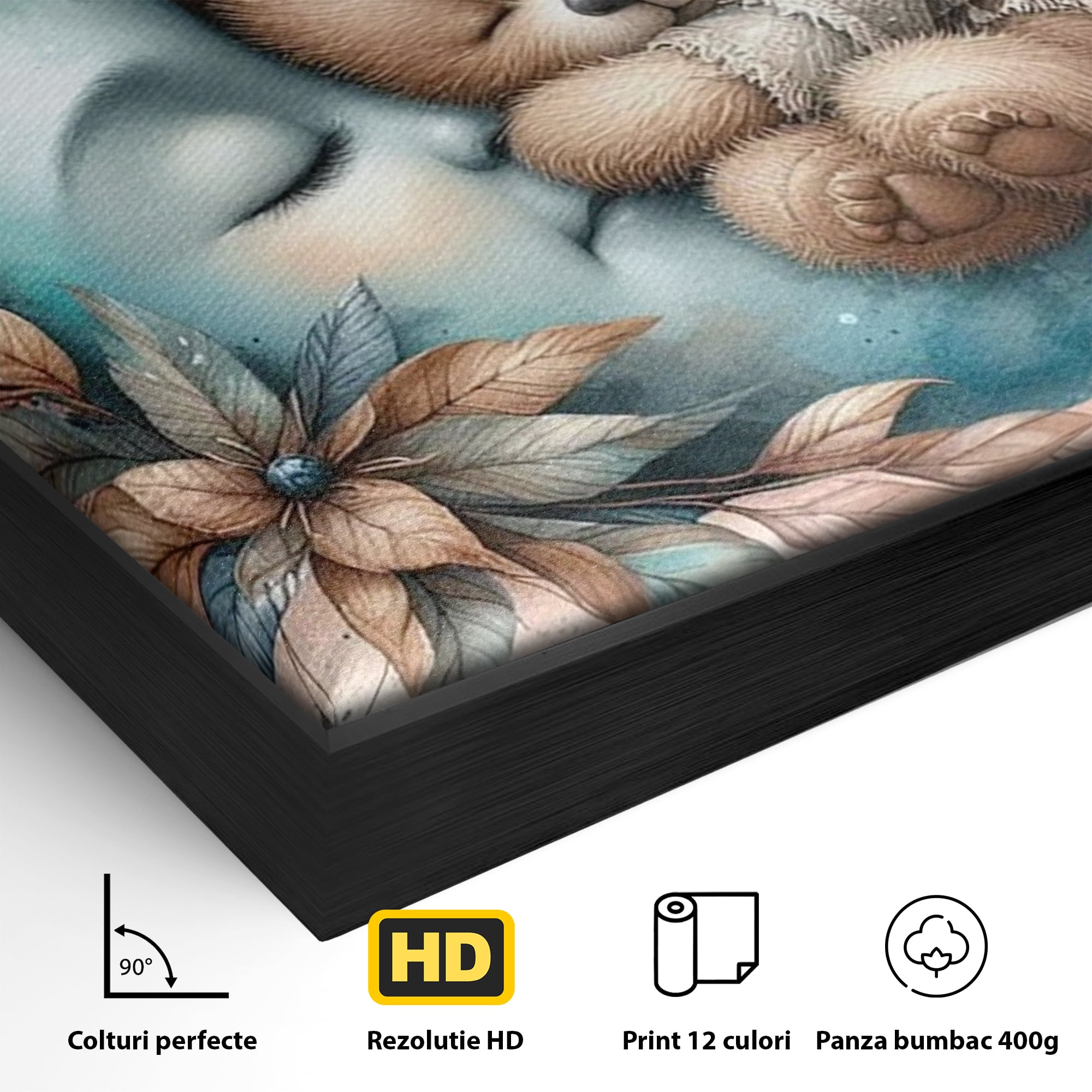 Tablou Canvas Premium, LuxCanva® K1054, In Leaganul Ceresc, Urs, Imbratisare, Luna, Liniste, Ceresc, Protectie, Univers, Albastru, Aurora, Mangaiere, Praf, Stele, Visare, Camera Copil, Dormitor