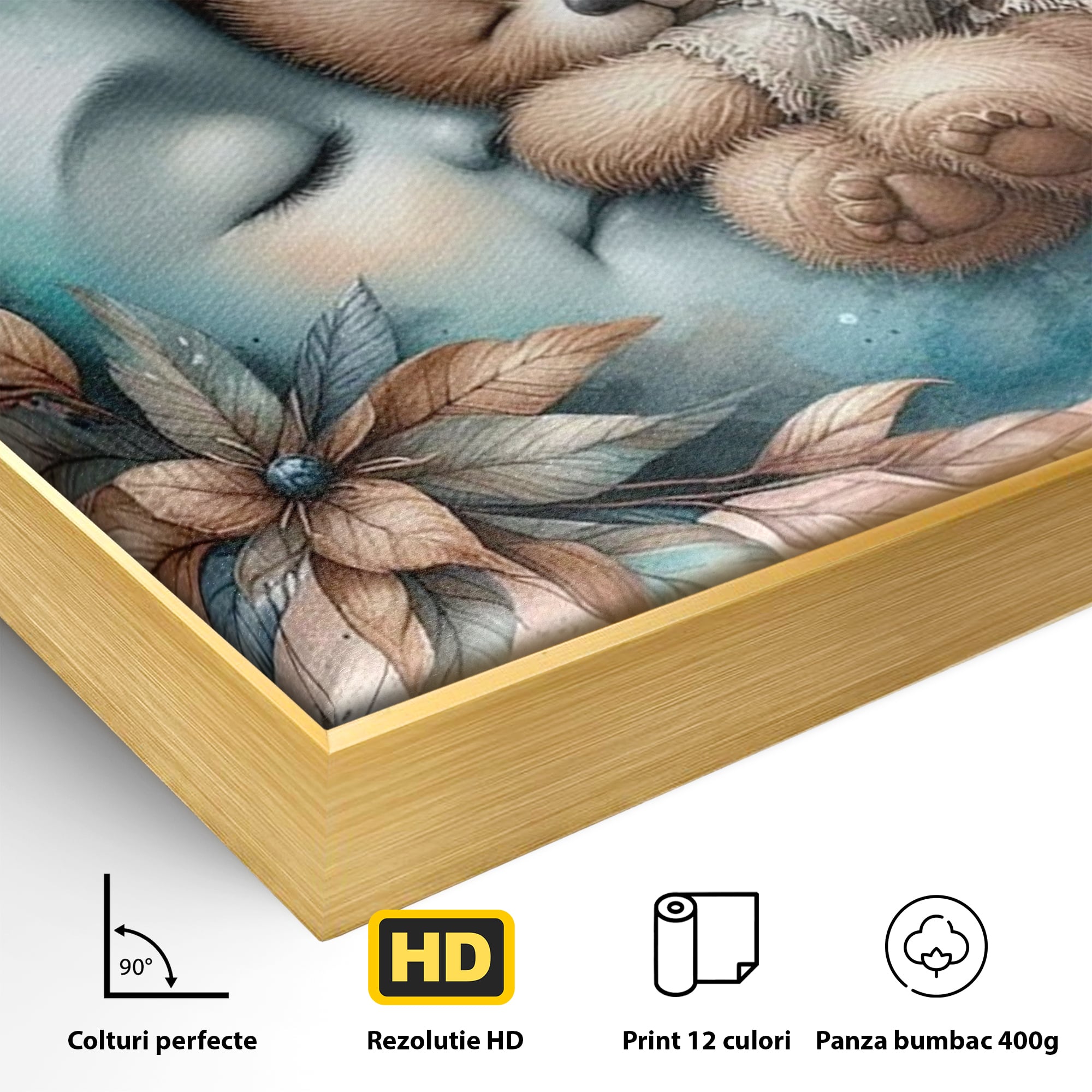 Tablou Canvas Premium, LuxCanva® K1054, In Leaganul Ceresc, Urs, Imbratisare, Luna, Liniste, Ceresc, Protectie, Univers, Albastru, Aurora, Mangaiere, Praf, Stele, Visare, Camera Copil, Dormitor