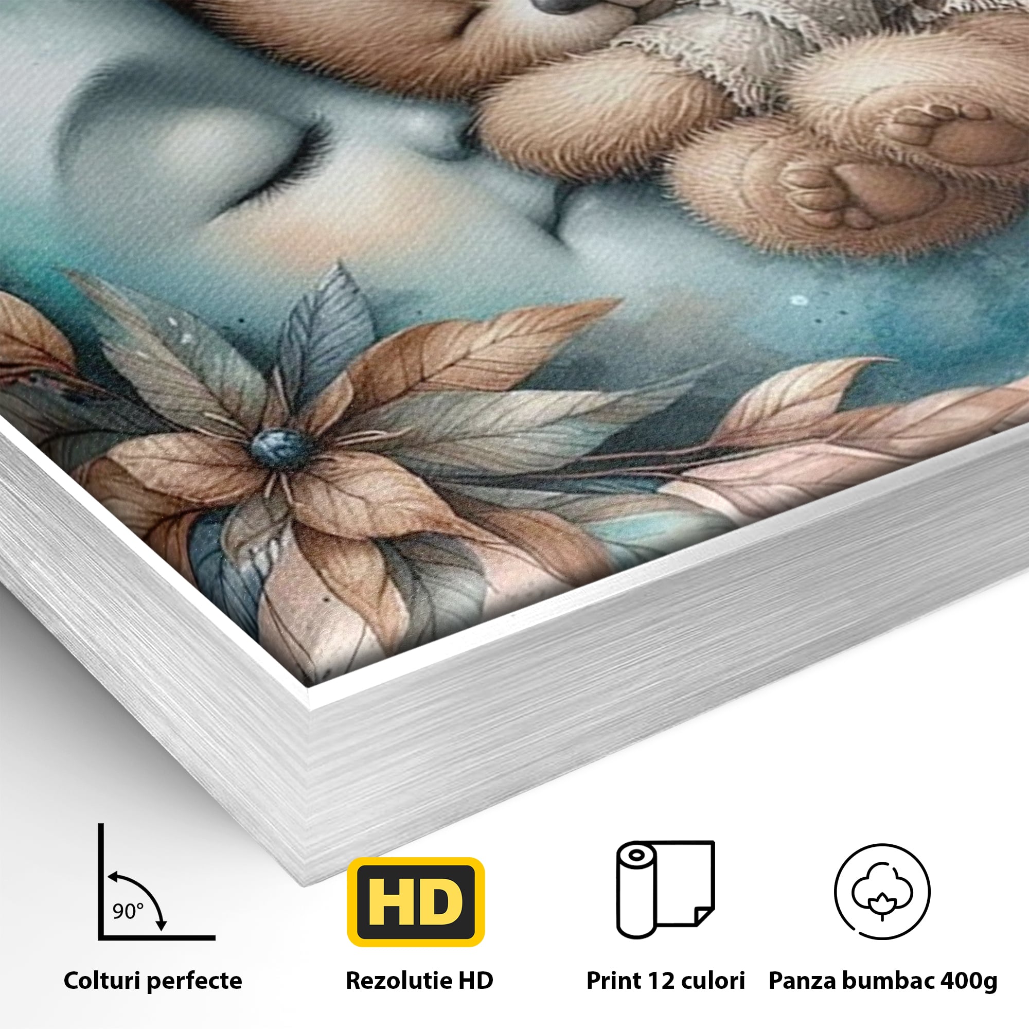 Tablou Canvas Premium, LuxCanva® K1054, In Leaganul Ceresc, Urs, Imbratisare, Luna, Liniste, Ceresc, Protectie, Univers, Albastru, Aurora, Mangaiere, Praf, Stele, Visare, Camera Copil, Dormitor