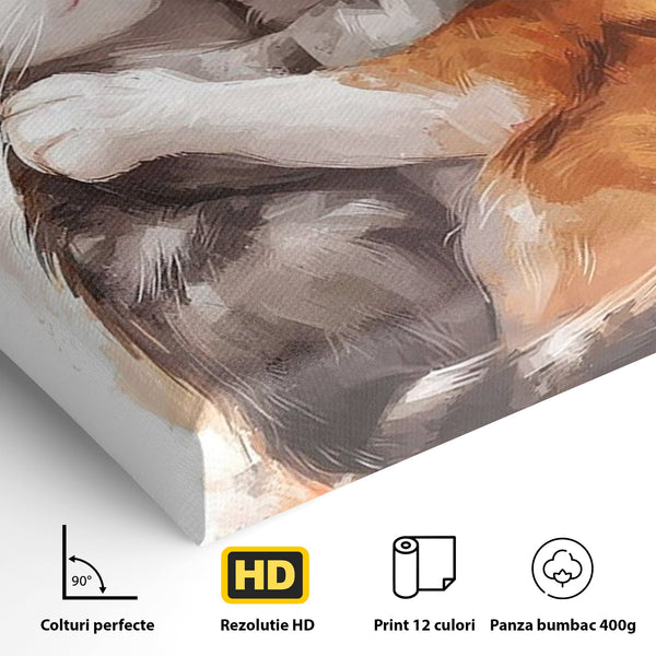 Tablou Canvas Premium, LuxCanva® K1055, Prietenie Pufoasa, Pisicute, Iubire, Inimioare, Imbratisare, Copilarie, Dragalas, Camera Copil, Dormitor