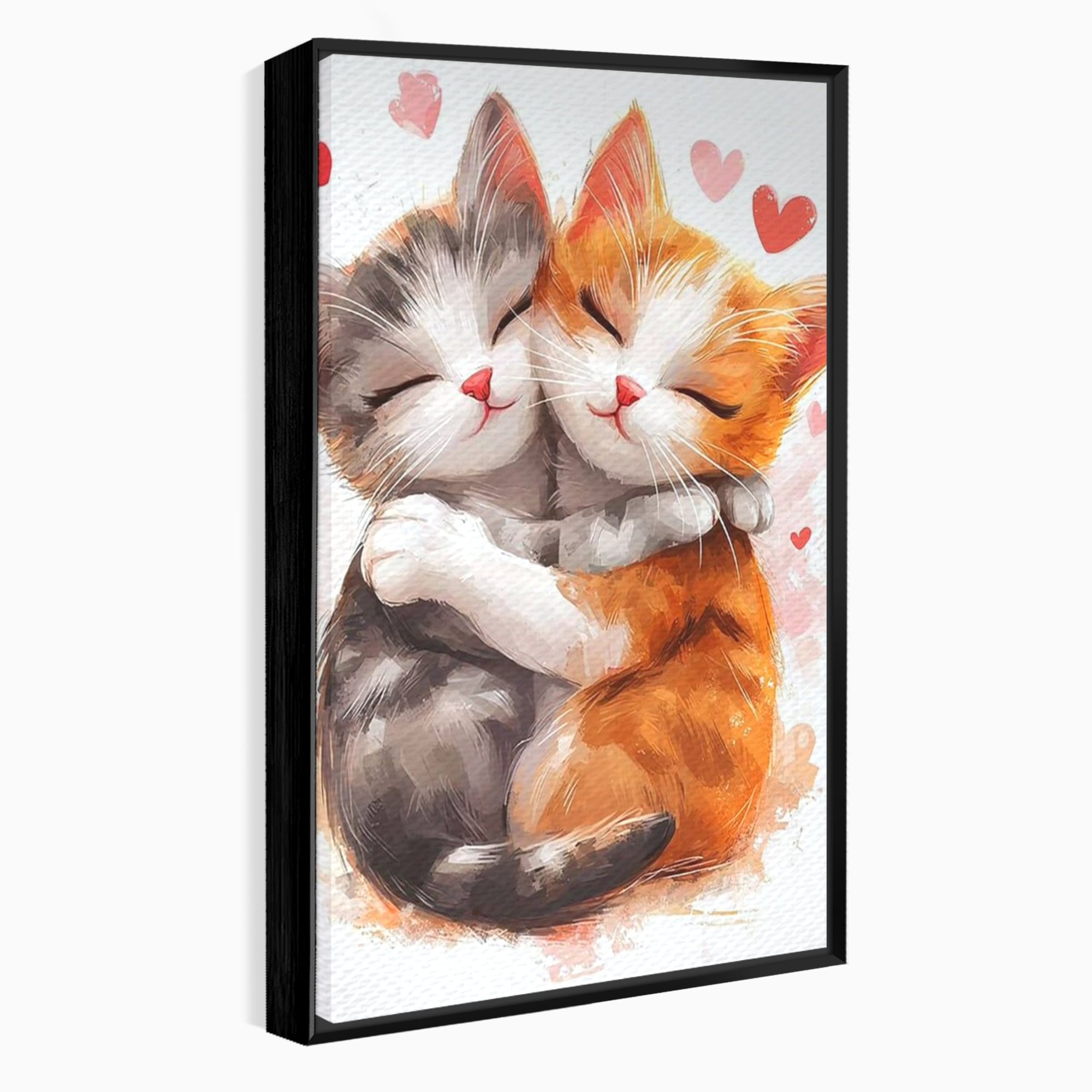 Tablou Canvas Premium, LuxCanva® K1055, Prietenie Pufoasa, Pisicute, Iubire, Inimioare, Imbratisare, Copilarie, Dragalas, Camera Copil, Dormitor