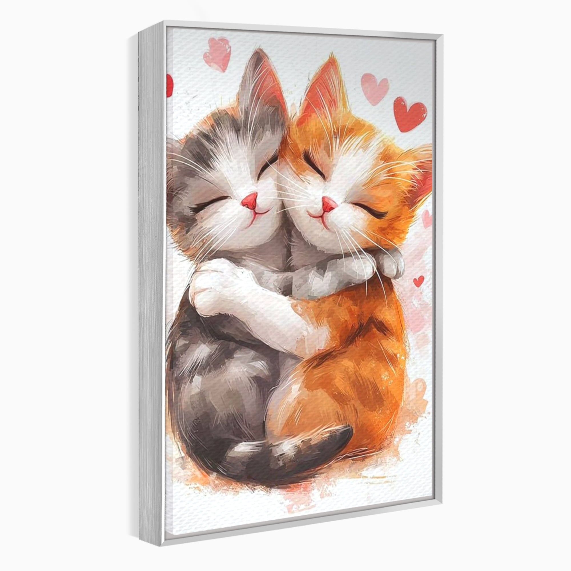 Tablou Canvas Premium, LuxCanva® K1055, Prietenie Pufoasa, Pisicute, Iubire, Inimioare, Imbratisare, Copilarie, Dragalas, Camera Copil, Dormitor