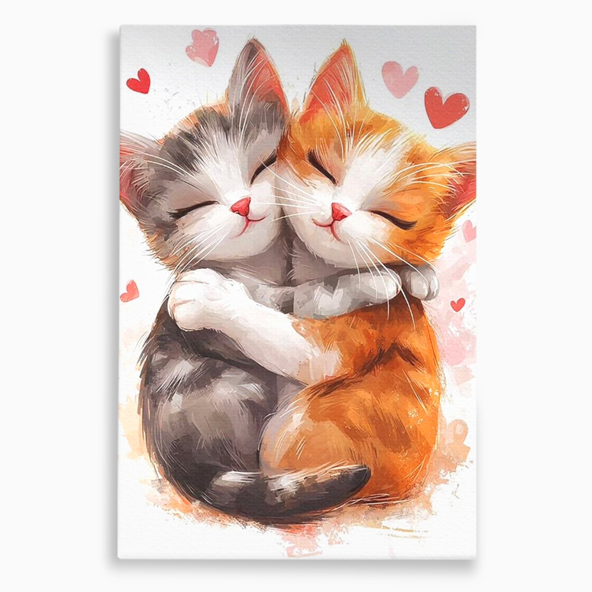 Tablou Canvas Premium, LuxCanva® K1055, Prietenie Pufoasa, Pisicute, Iubire, Inimioare, Imbratisare, Copilarie, Dragalas, Camera Copil, Dormitor