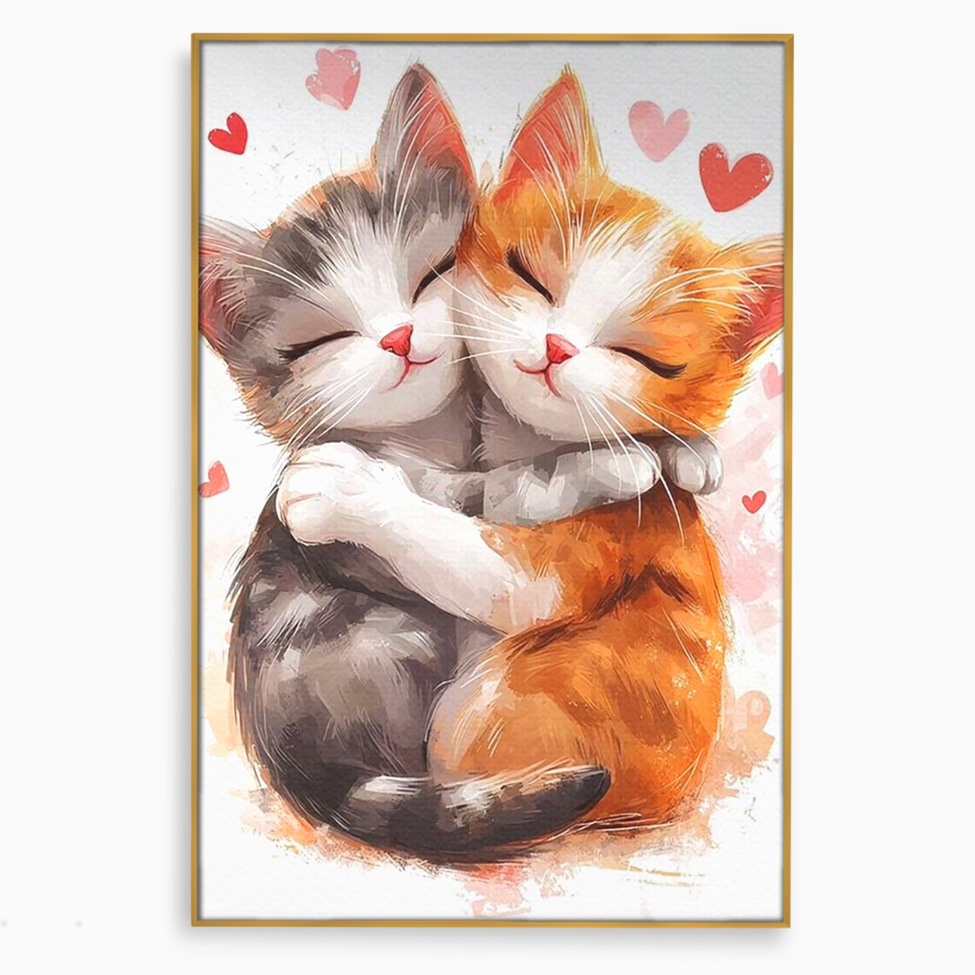 Tablou Canvas Premium, LuxCanva® K1055, Prietenie Pufoasa, Pisicute, Iubire, Inimioare, Imbratisare, Copilarie, Dragalas, Camera Copil, Dormitor