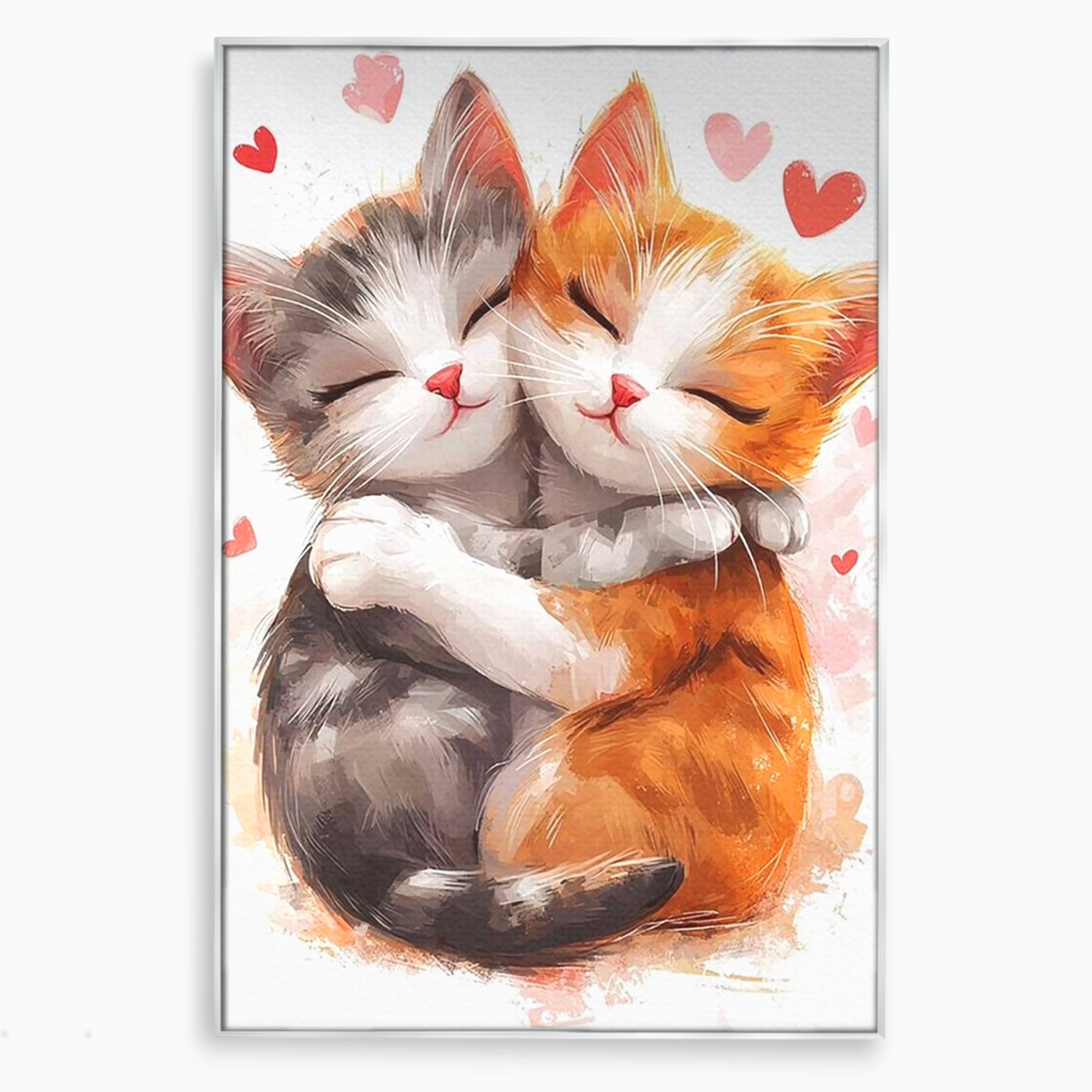 Tablou Canvas Premium, LuxCanva® K1055, Prietenie Pufoasa, Pisicute, Iubire, Inimioare, Imbratisare, Copilarie, Dragalas, Camera Copil, Dormitor