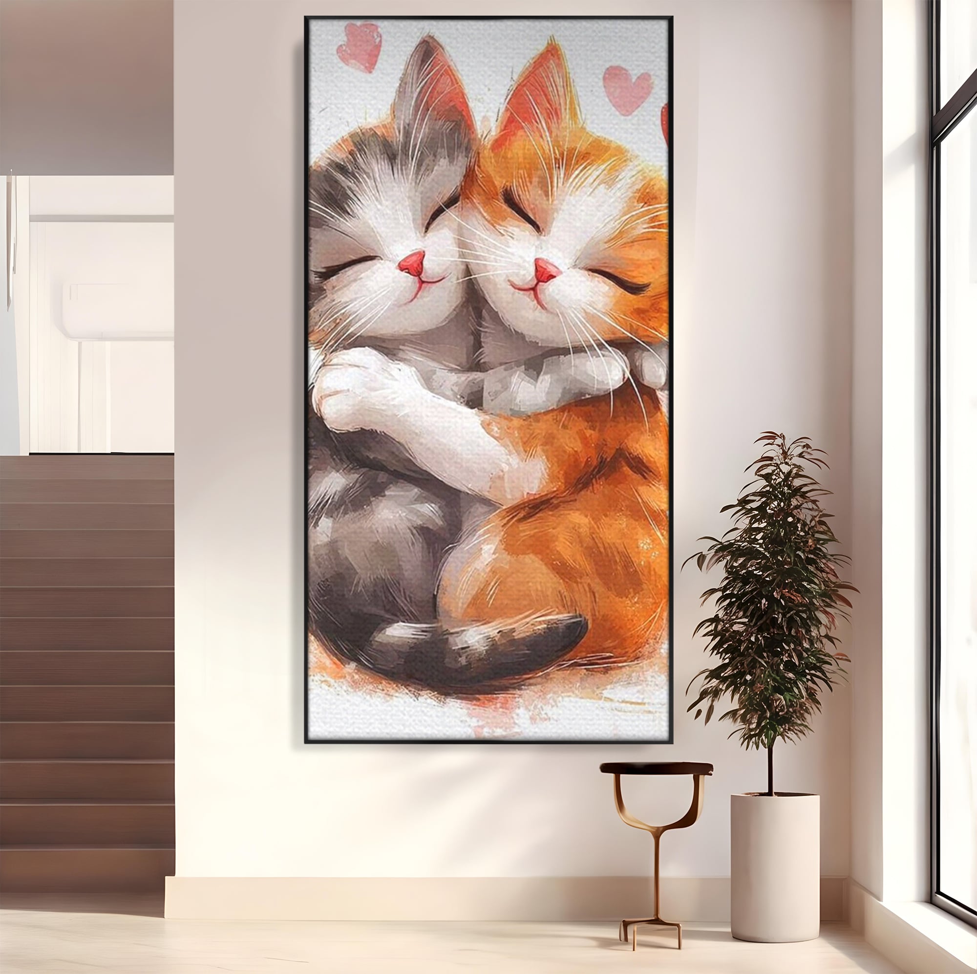 Tablou Canvas Premium, LuxCanva® K1055, Prietenie Pufoasa, Pisicute, Iubire, Inimioare, Imbratisare, Copilarie, Dragalas, Camera Copil, Dormitor
