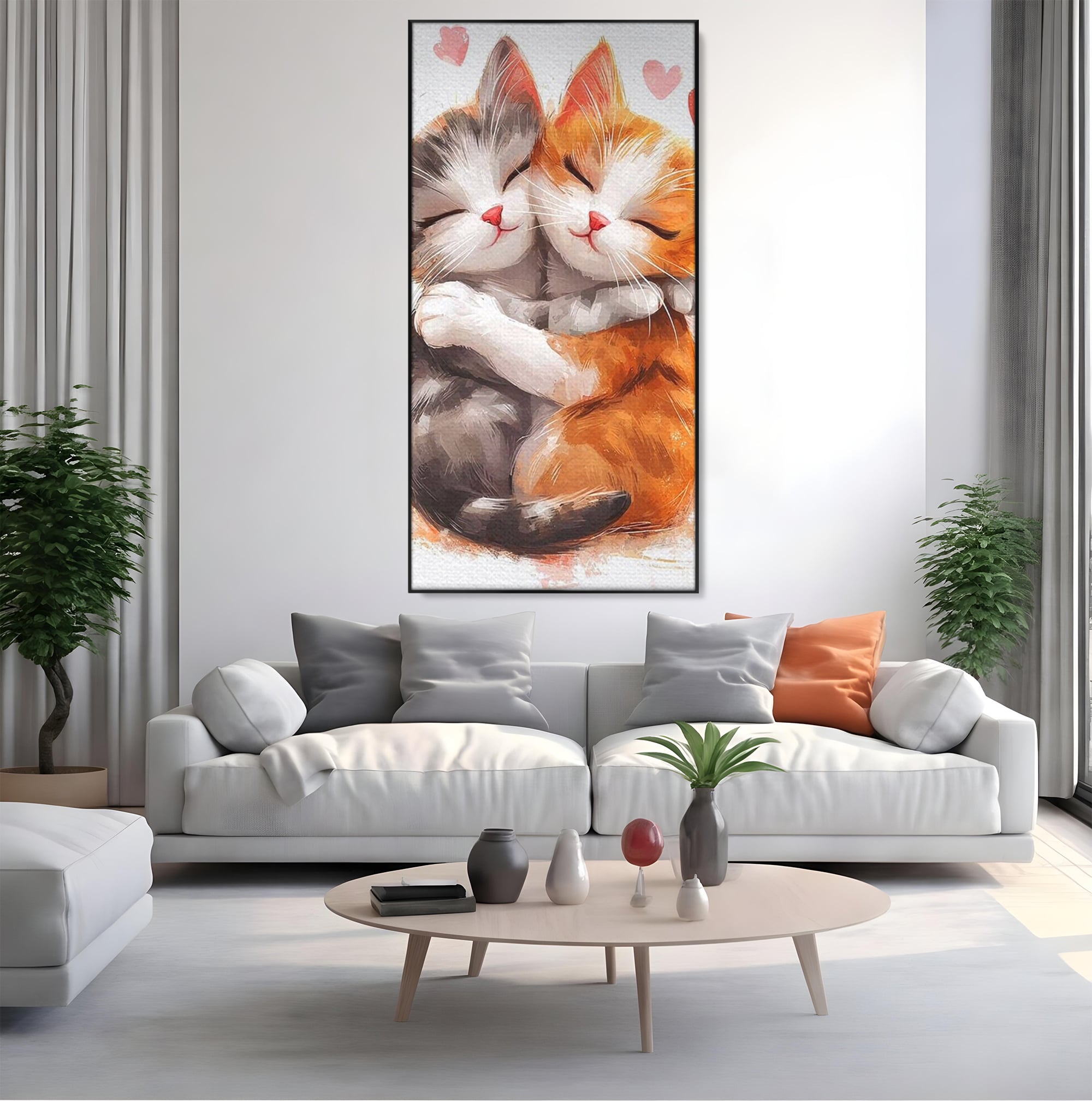 Tablou Canvas Premium, LuxCanva® K1055, Prietenie Pufoasa, Pisicute, Iubire, Inimioare, Imbratisare, Copilarie, Dragalas, Camera Copil, Dormitor