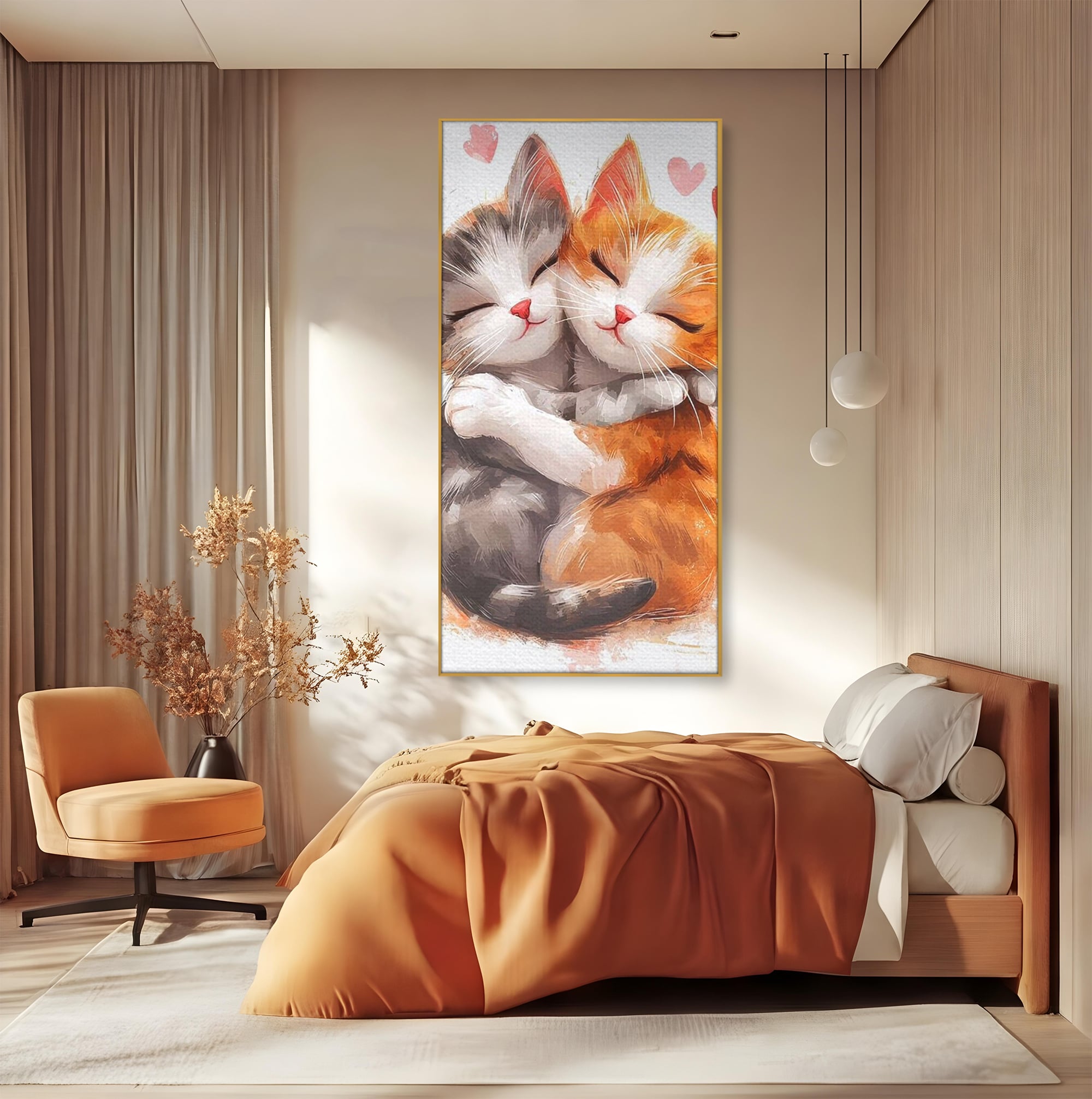 Tablou Canvas Premium, LuxCanva® K1055, Prietenie Pufoasa, Pisicute, Iubire, Inimioare, Imbratisare, Copilarie, Dragalas, Camera Copil, Dormitor