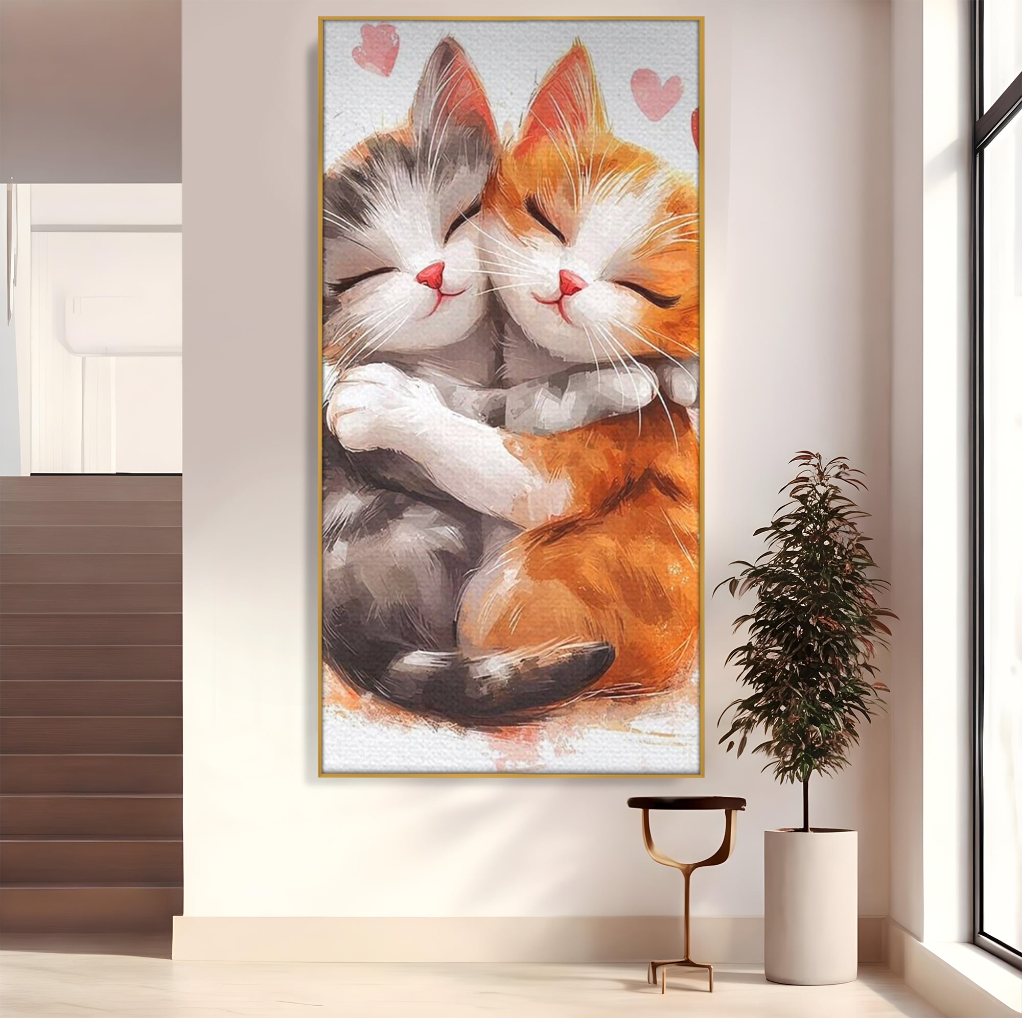 Tablou Canvas Premium, LuxCanva® K1055, Prietenie Pufoasa, Pisicute, Iubire, Inimioare, Imbratisare, Copilarie, Dragalas, Camera Copil, Dormitor