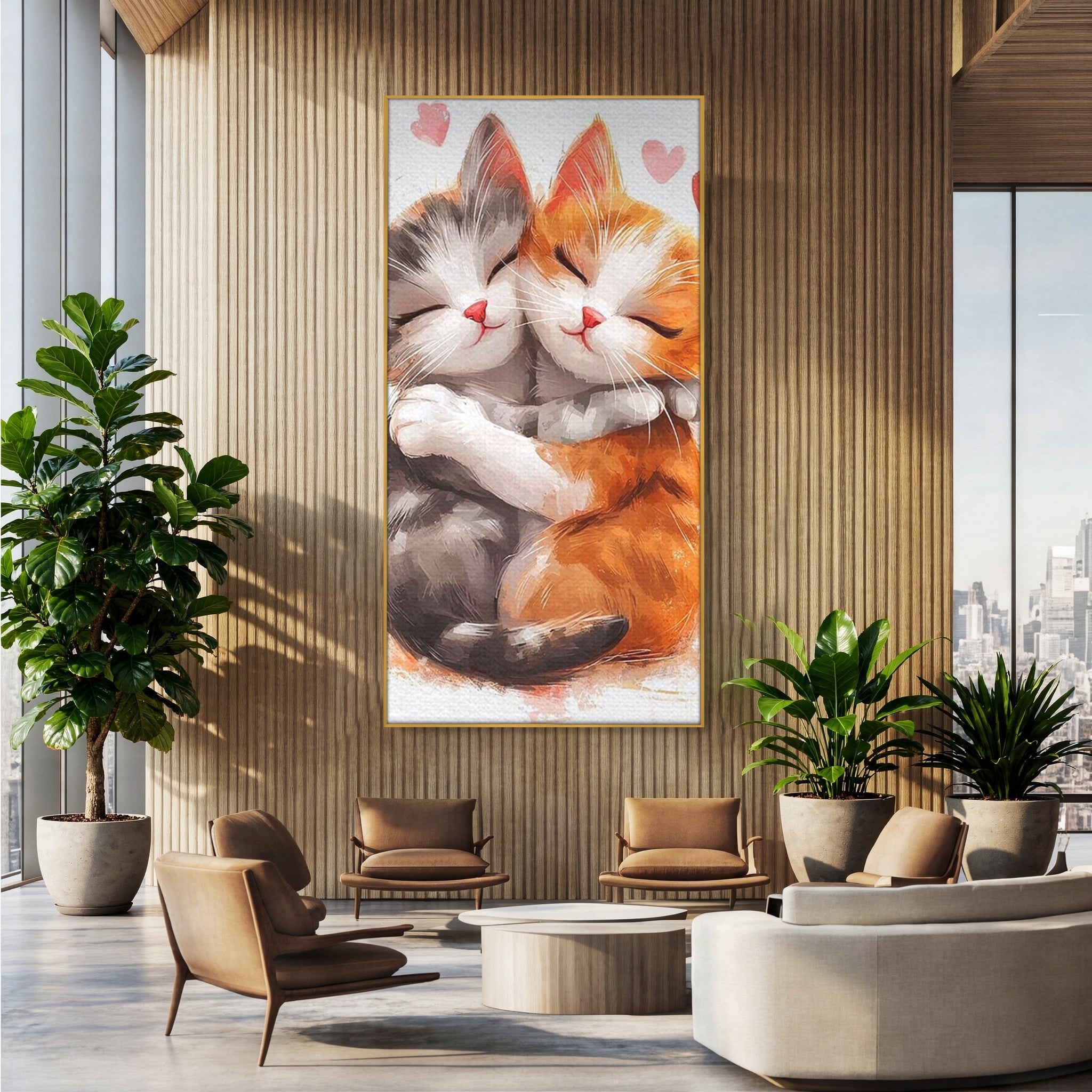 Tablou Canvas Premium, LuxCanva® K1055, Prietenie Pufoasa, Pisicute, Iubire, Inimioare, Imbratisare, Copilarie, Dragalas, Camera Copil, Dormitor