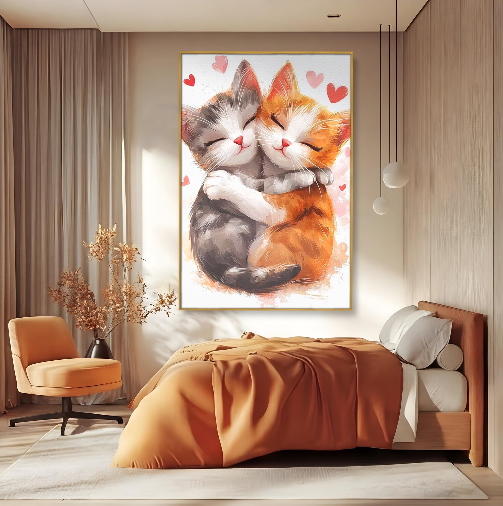 Tablou Canvas Premium, LuxCanva® K1055, Prietenie Pufoasa, Pisicute, Iubire, Inimioare, Imbratisare, Copilarie, Dragalas, Camera Copil, Dormitor