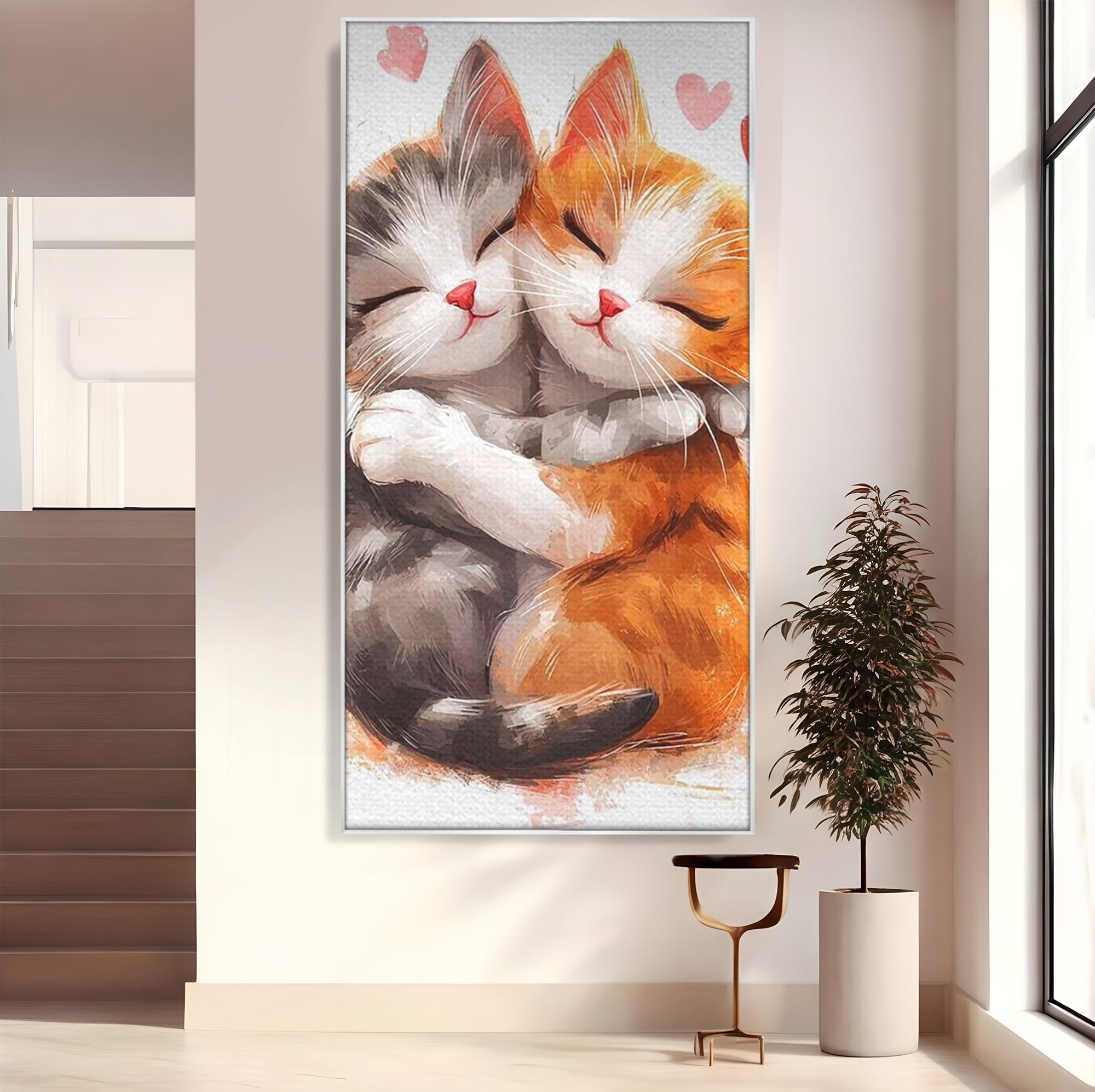 Tablou Canvas Premium, LuxCanva® K1055, Prietenie Pufoasa, Pisicute, Iubire, Inimioare, Imbratisare, Copilarie, Dragalas, Camera Copil, Dormitor