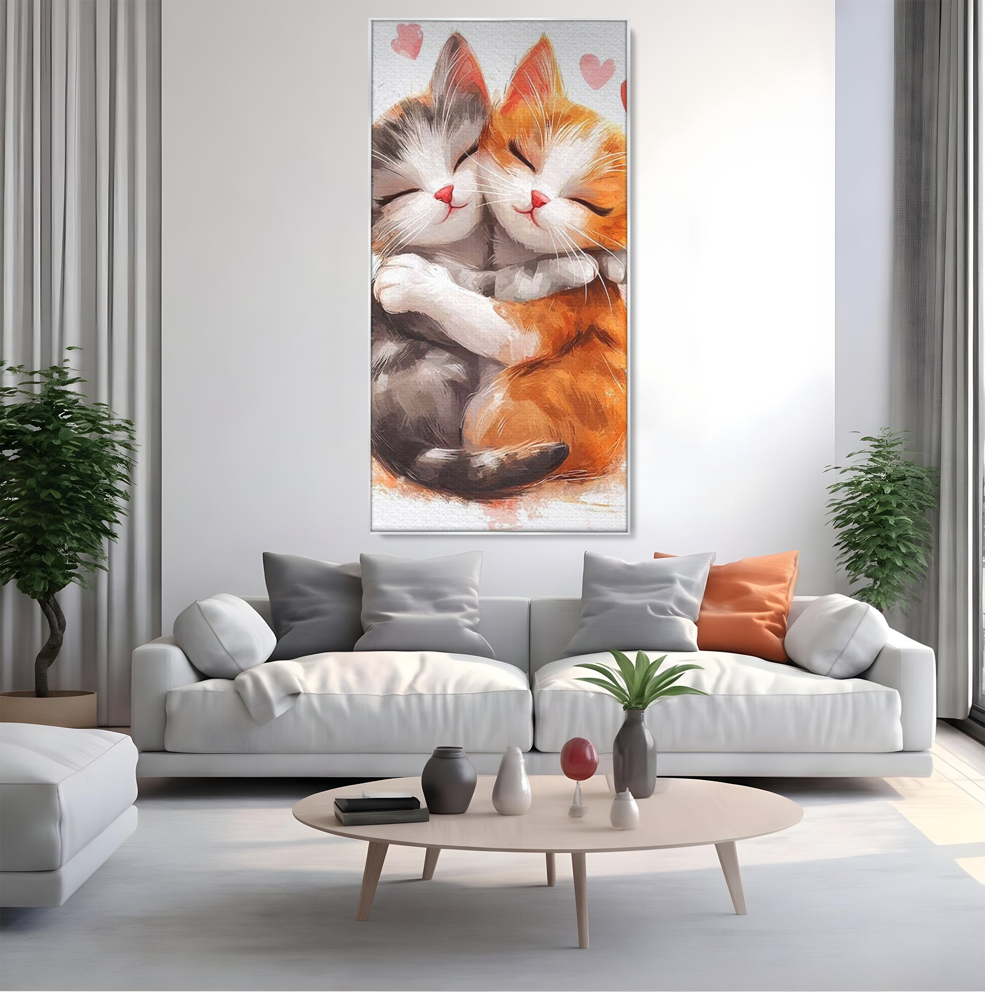 Tablou Canvas Premium, LuxCanva® K1055, Prietenie Pufoasa, Pisicute, Iubire, Inimioare, Imbratisare, Copilarie, Dragalas, Camera Copil, Dormitor