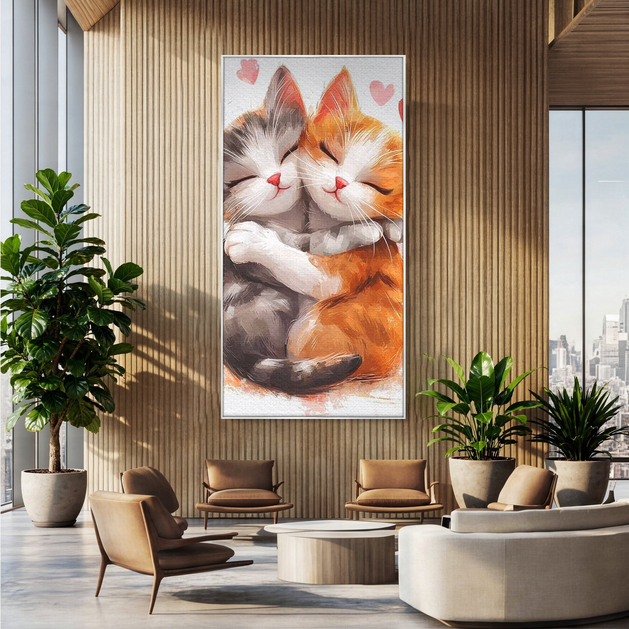 Tablou Canvas Premium, LuxCanva® K1055, Prietenie Pufoasa, Pisicute, Iubire, Inimioare, Imbratisare, Copilarie, Dragalas, Camera Copil, Dormitor