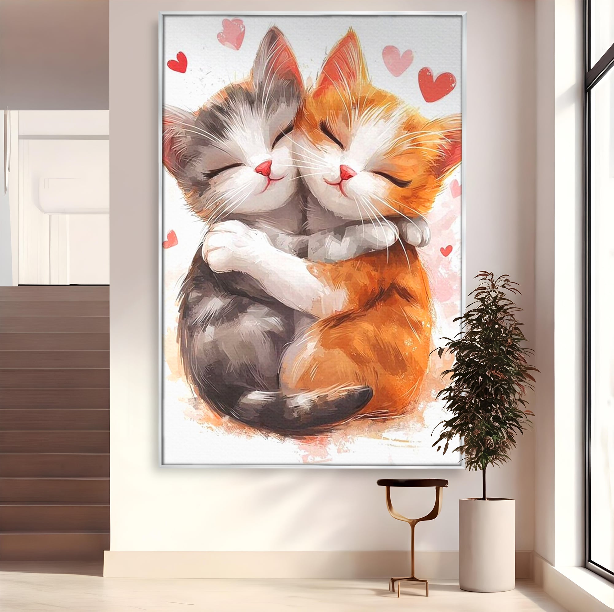 Tablou Canvas Premium, LuxCanva® K1055, Prietenie Pufoasa, Pisicute, Iubire, Inimioare, Imbratisare, Copilarie, Dragalas, Camera Copil, Dormitor