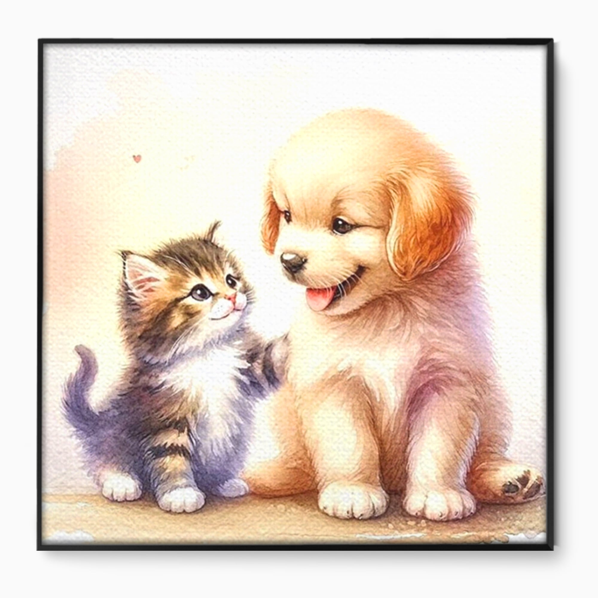 Leinwand Wandkunst Leinwand Wandkunst Premium, LuxCanva® K1056, Kleine Entdecker, Freundschaft, Welpe, Kätzchen, spielen, verspielt, verspielt, Huhn, Unschuld, Babyzimmer, Schlafzimmer