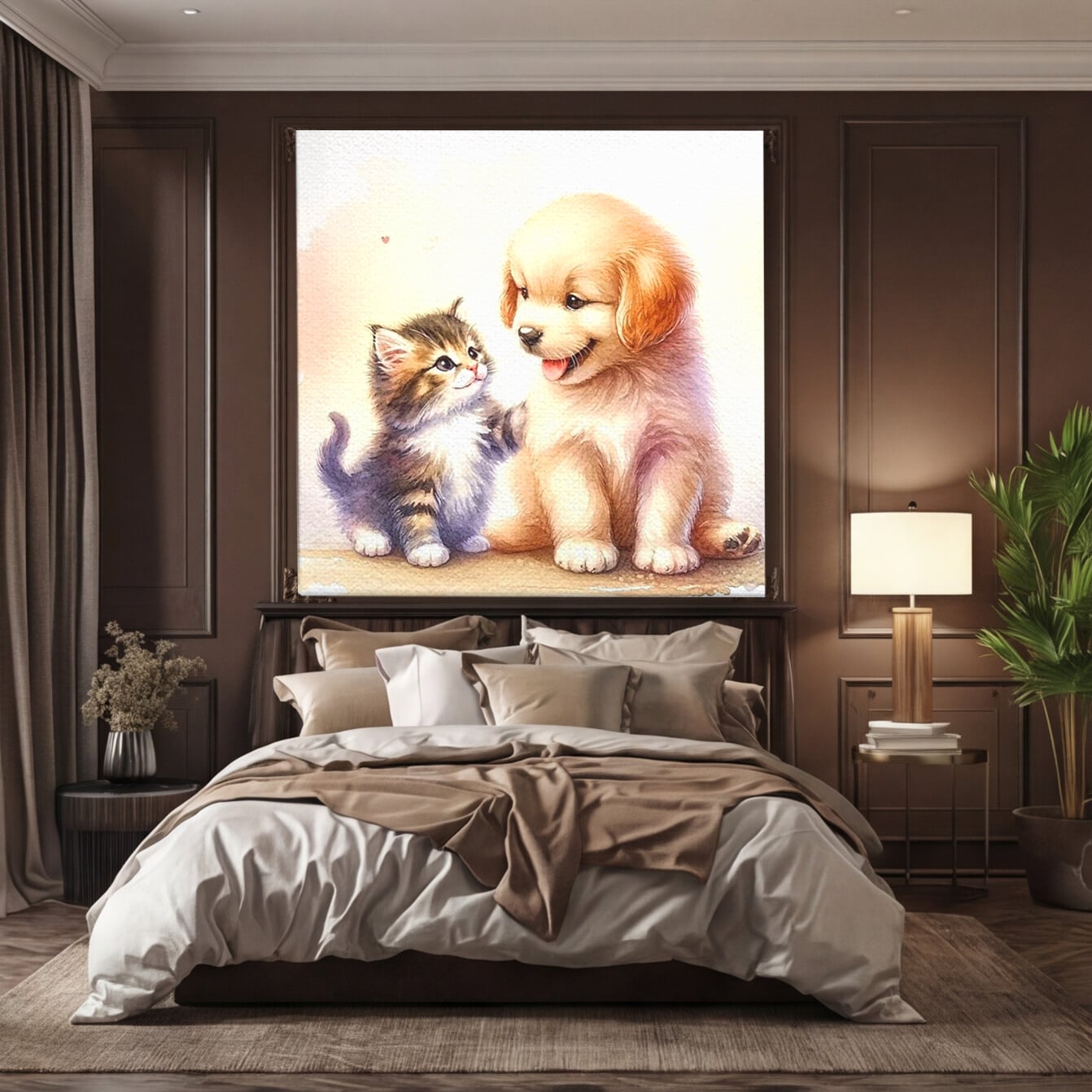 Leinwand Wandkunst Leinwand Wandkunst Premium, LuxCanva® K1056, Kleine Entdecker, Freundschaft, Welpe, Kätzchen, spielen, verspielt, verspielt, Huhn, Unschuld, Babyzimmer, Schlafzimmer