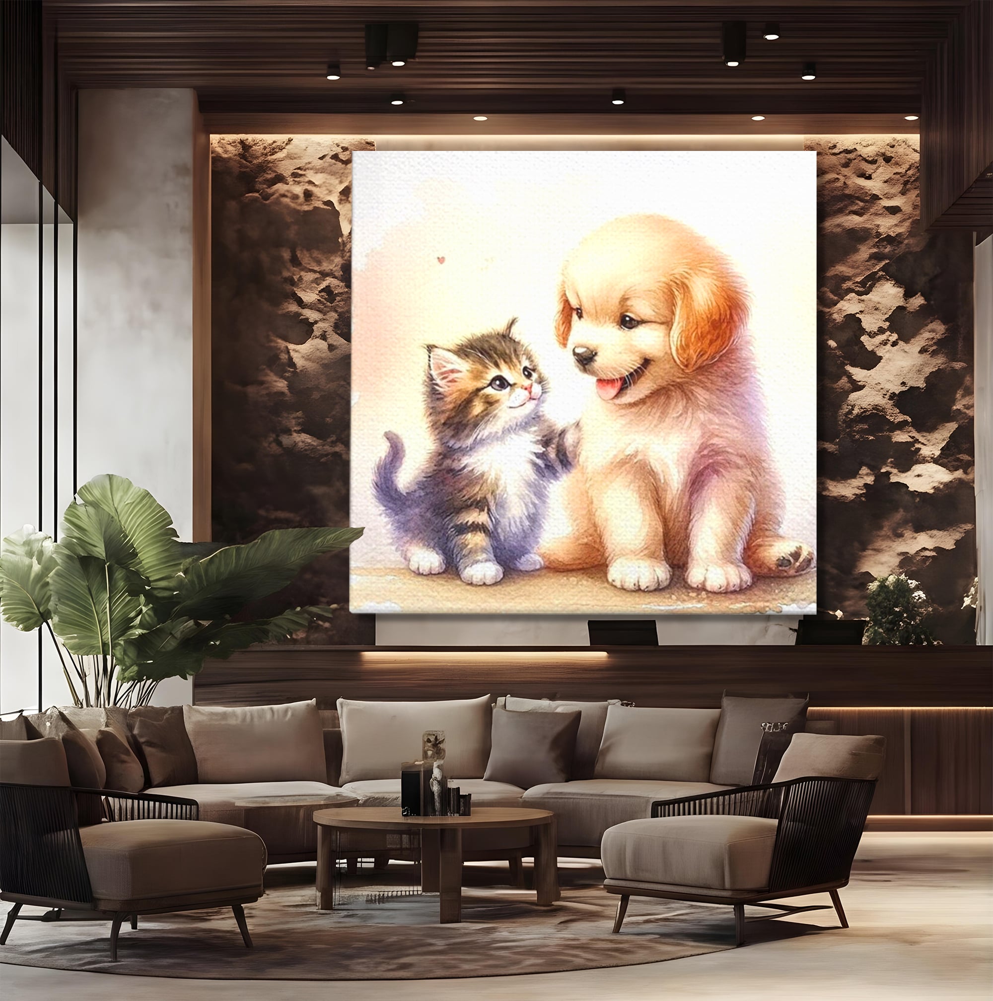Leinwand Wandkunst Leinwand Wandkunst Premium, LuxCanva® K1056, Kleine Entdecker, Freundschaft, Welpe, Kätzchen, spielen, verspielt, verspielt, Huhn, Unschuld, Babyzimmer, Schlafzimmer