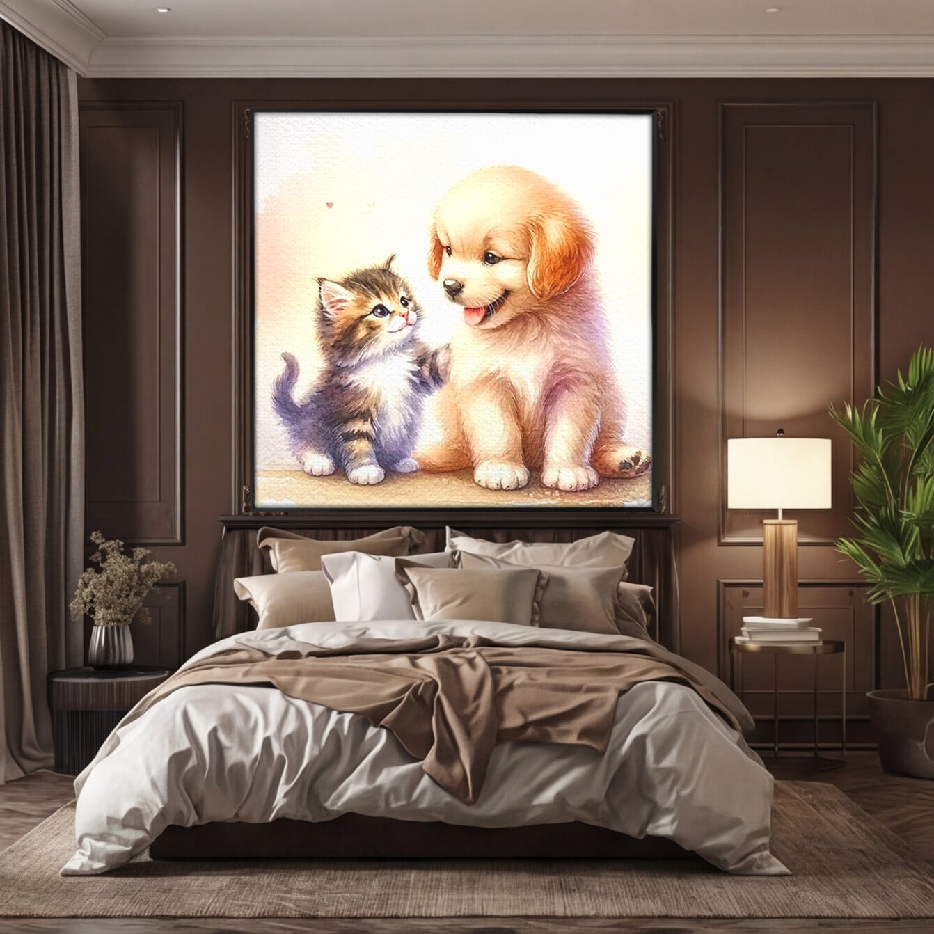 Leinwand Wandkunst Leinwand Wandkunst Premium, LuxCanva® K1056, Kleine Entdecker, Freundschaft, Welpe, Kätzchen, spielen, verspielt, verspielt, Huhn, Unschuld, Babyzimmer, Schlafzimmer