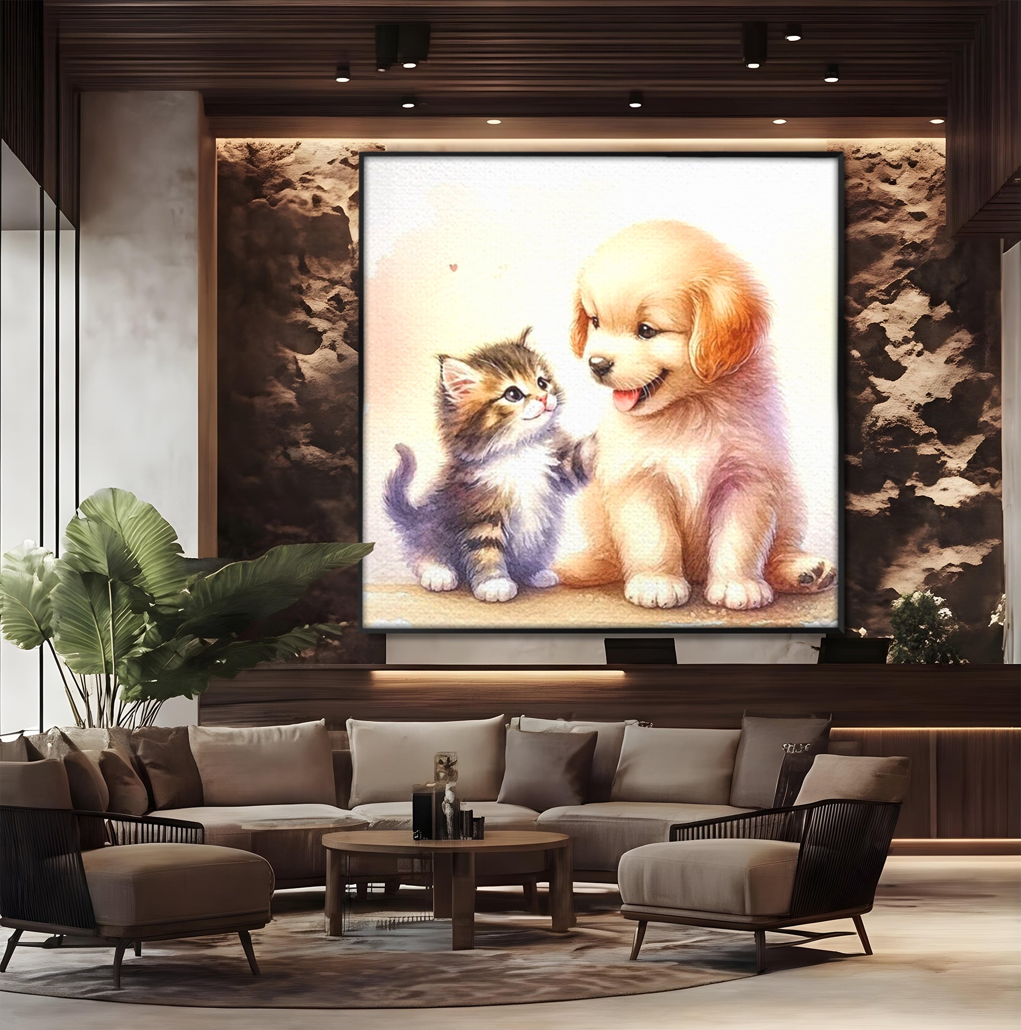 Leinwand Wandkunst Leinwand Wandkunst Premium, LuxCanva® K1056, Kleine Entdecker, Freundschaft, Welpe, Kätzchen, spielen, verspielt, verspielt, Huhn, Unschuld, Babyzimmer, Schlafzimmer