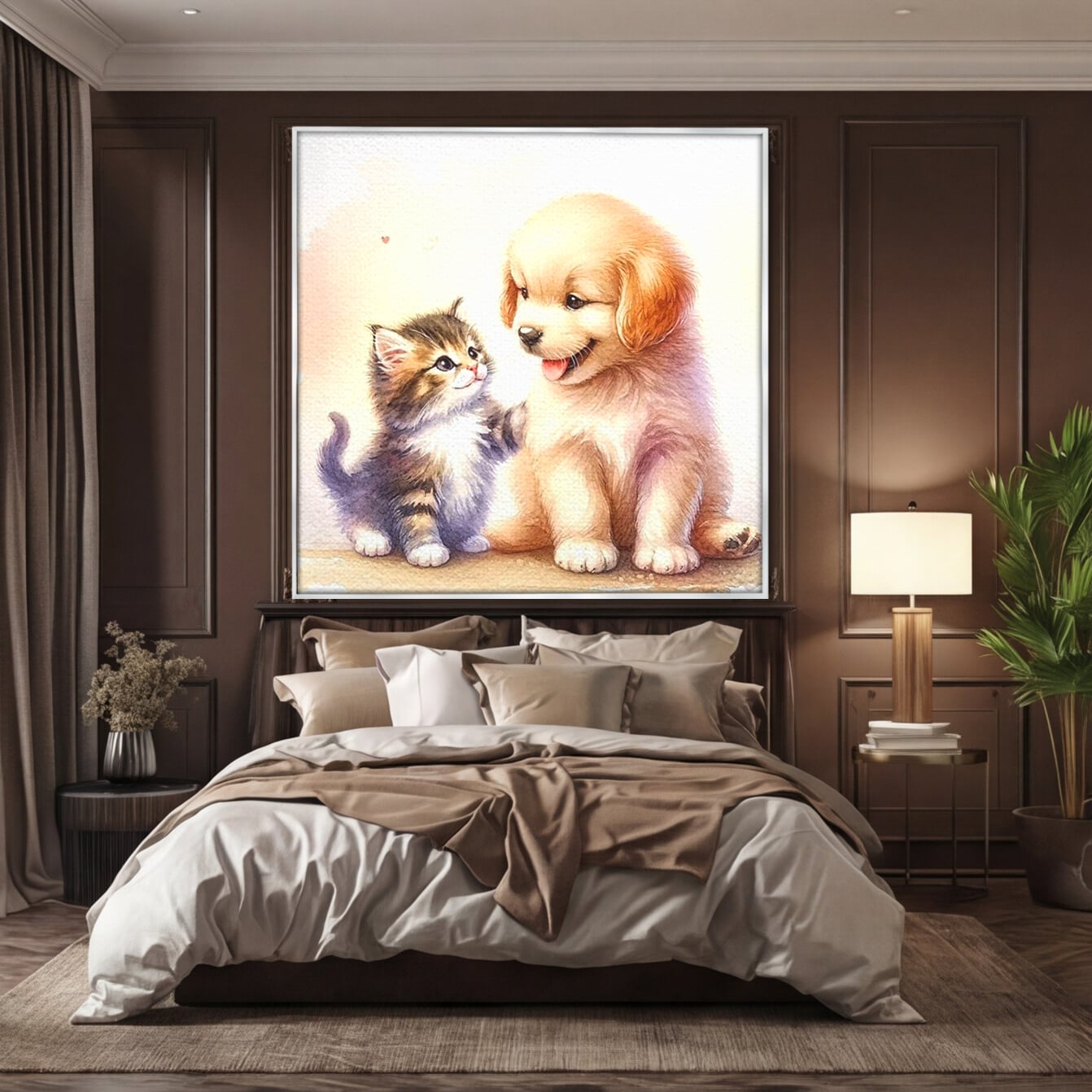 Leinwand Wandkunst Leinwand Wandkunst Premium, LuxCanva® K1056, Kleine Entdecker, Freundschaft, Welpe, Kätzchen, spielen, verspielt, verspielt, Huhn, Unschuld, Babyzimmer, Schlafzimmer