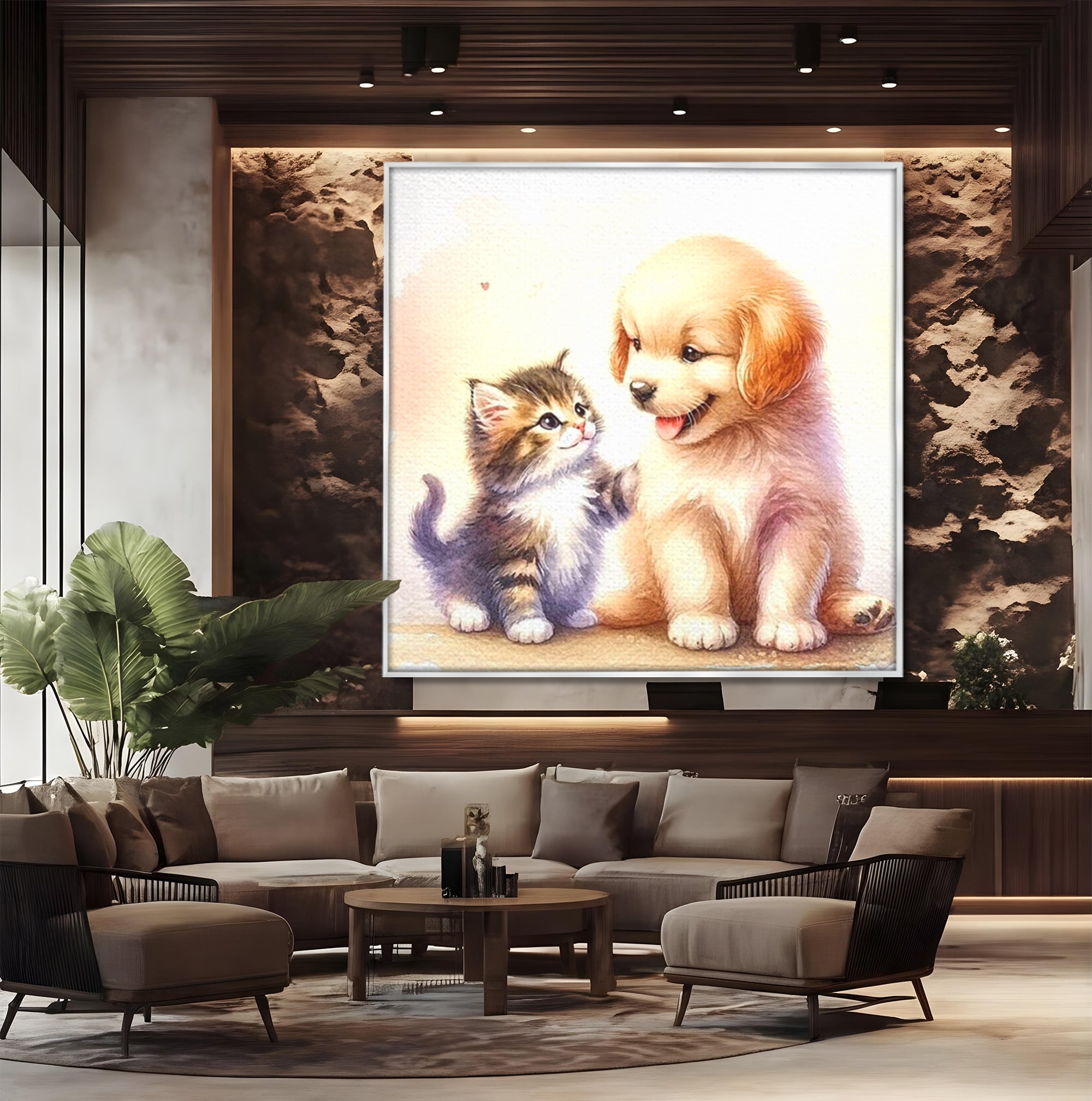 Leinwand Wandkunst Leinwand Wandkunst Premium, LuxCanva® K1056, Kleine Entdecker, Freundschaft, Welpe, Kätzchen, spielen, verspielt, verspielt, Huhn, Unschuld, Babyzimmer, Schlafzimmer