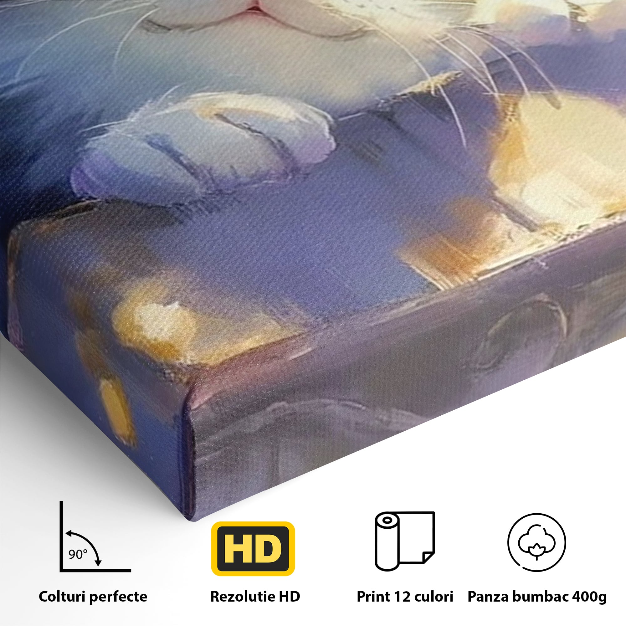 Tablou Canvas Premium, LuxCanva® K1057, Visand la Joaca, Pastel, Adorabil, Pufosenie, Pisica, Pictura, Poveste, Visare, Albastru, Camera Copil, Dormitor
