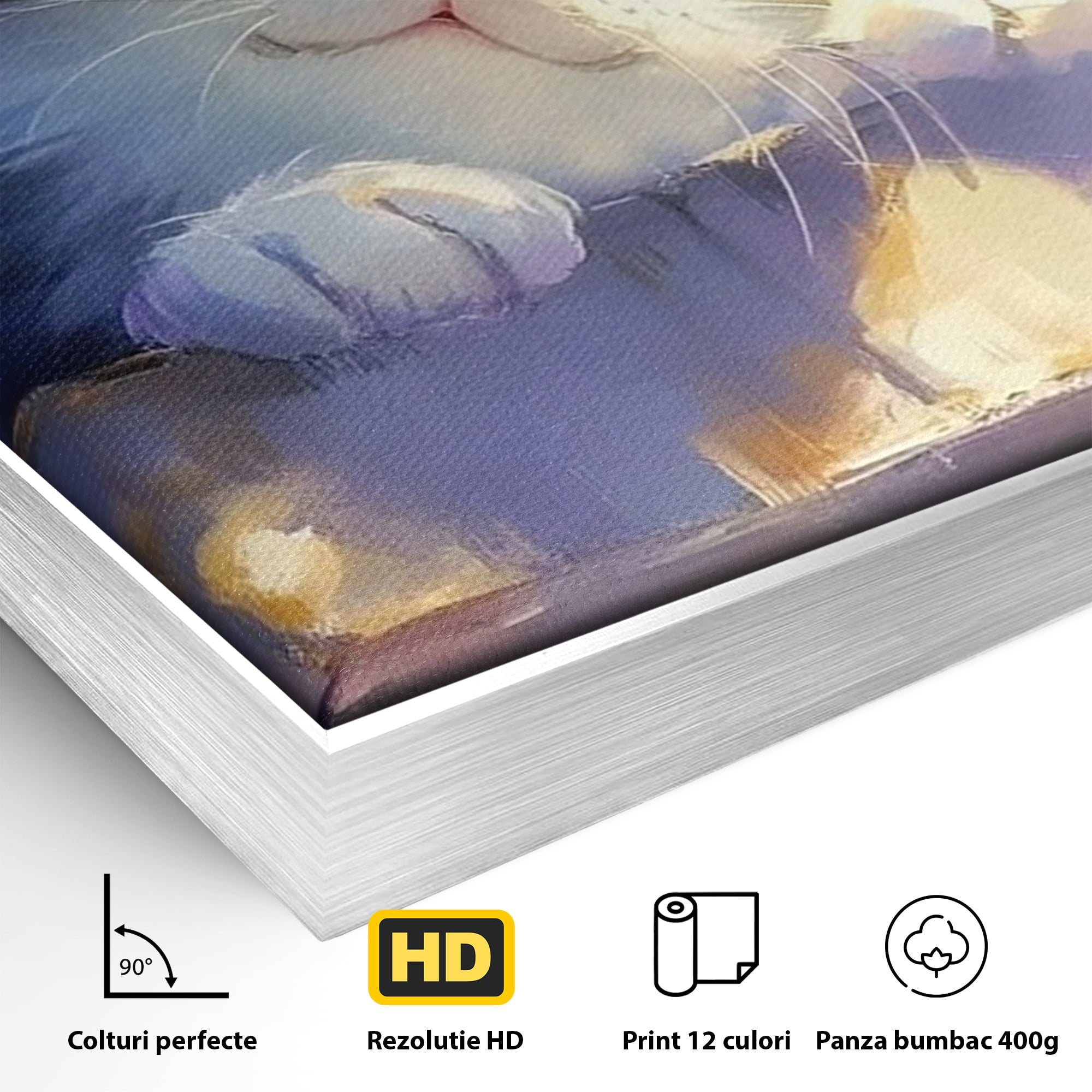 Tablou Canvas Premium, LuxCanva® K1057, Visand la Joaca, Pastel, Adorabil, Pufosenie, Pisica, Pictura, Poveste, Visare, Albastru, Camera Copil, Dormitor