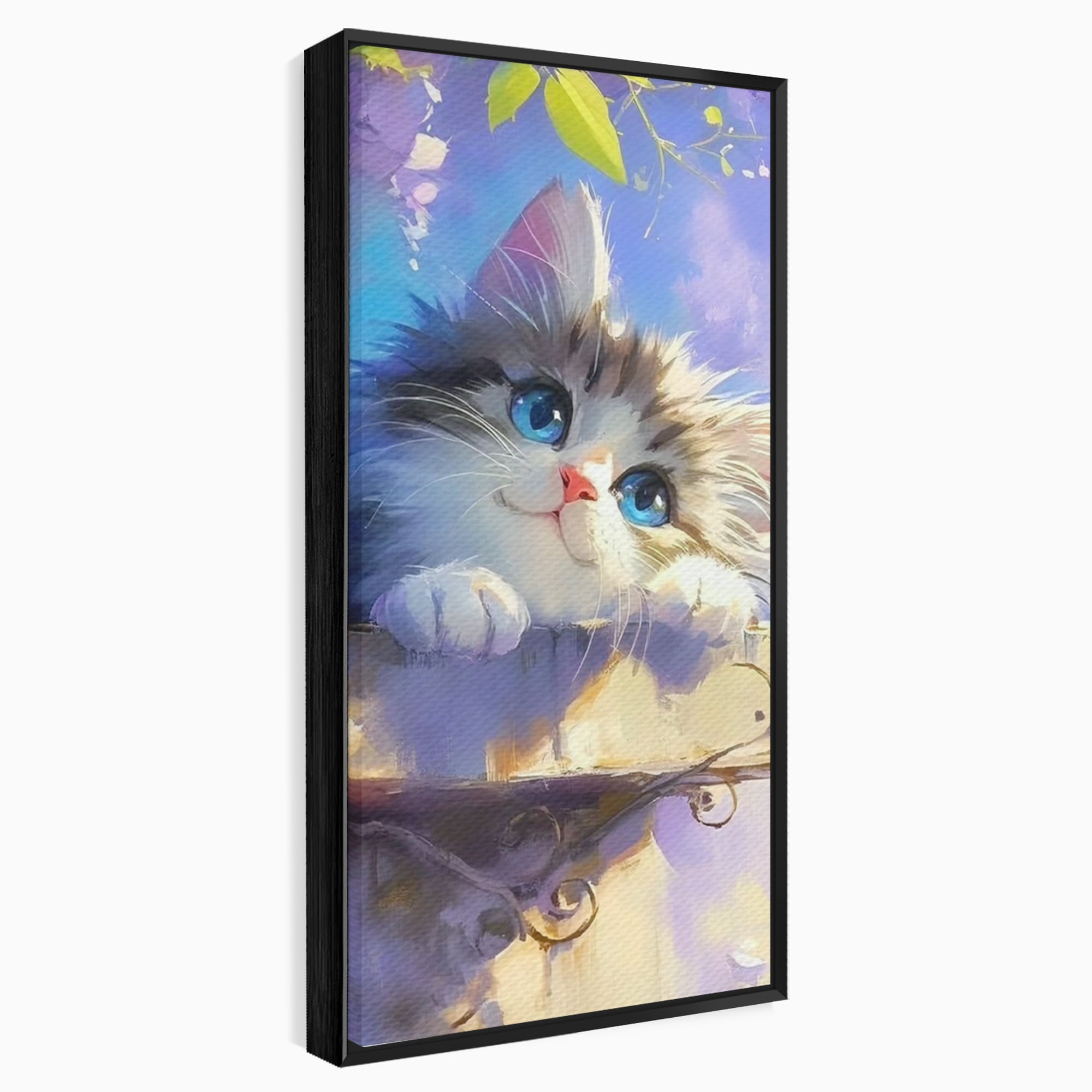 Tablou Canvas Premium, LuxCanva® K1057, Visand la Joaca, Pastel, Adorabil, Pufosenie, Pisica, Pictura, Poveste, Visare, Albastru, Camera Copil, Dormitor