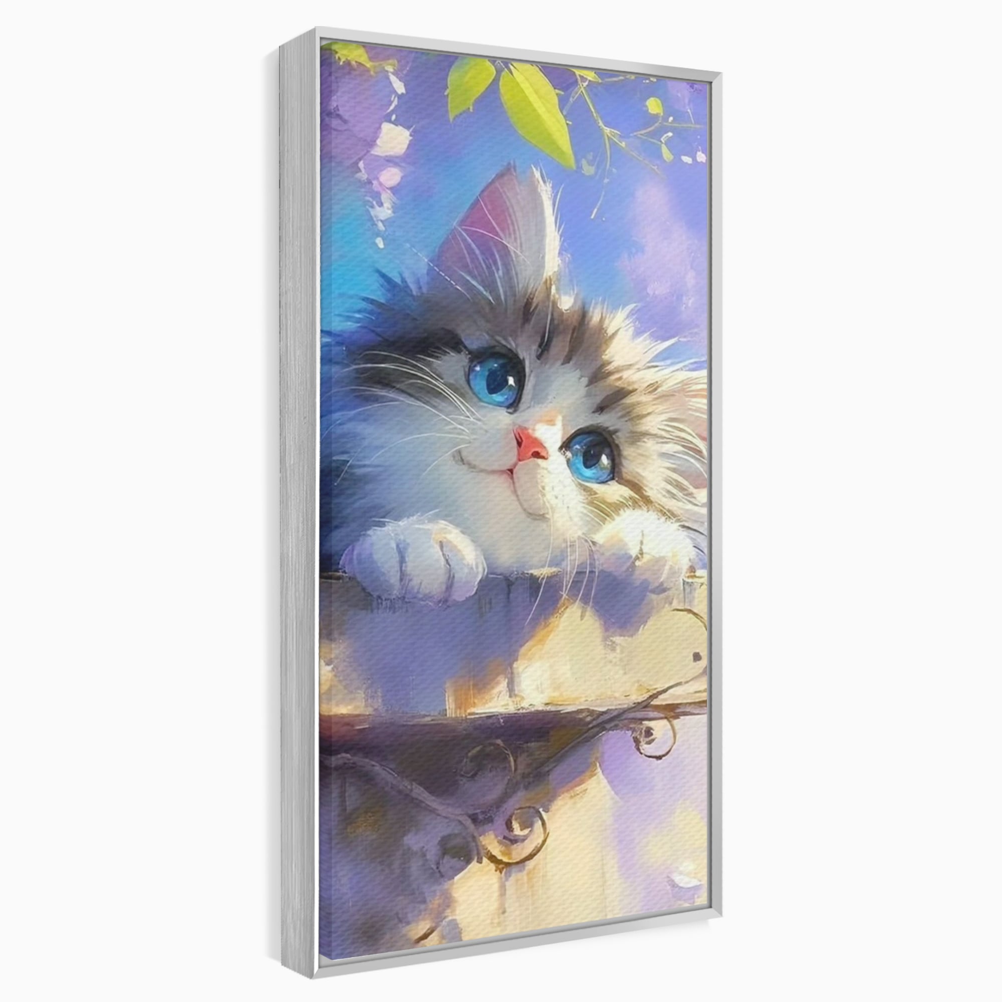 Tablou Canvas Premium, LuxCanva® K1057, Visand la Joaca, Pastel, Adorabil, Pufosenie, Pisica, Pictura, Poveste, Visare, Albastru, Camera Copil, Dormitor