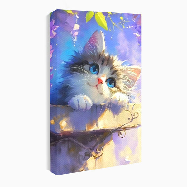 Tablou Canvas Premium, LuxCanva® K1057, Visand la Joaca, Pastel, Adorabil, Pufosenie, Pisica, Pictura, Poveste, Visare, Albastru, Camera Copil, Dormitor