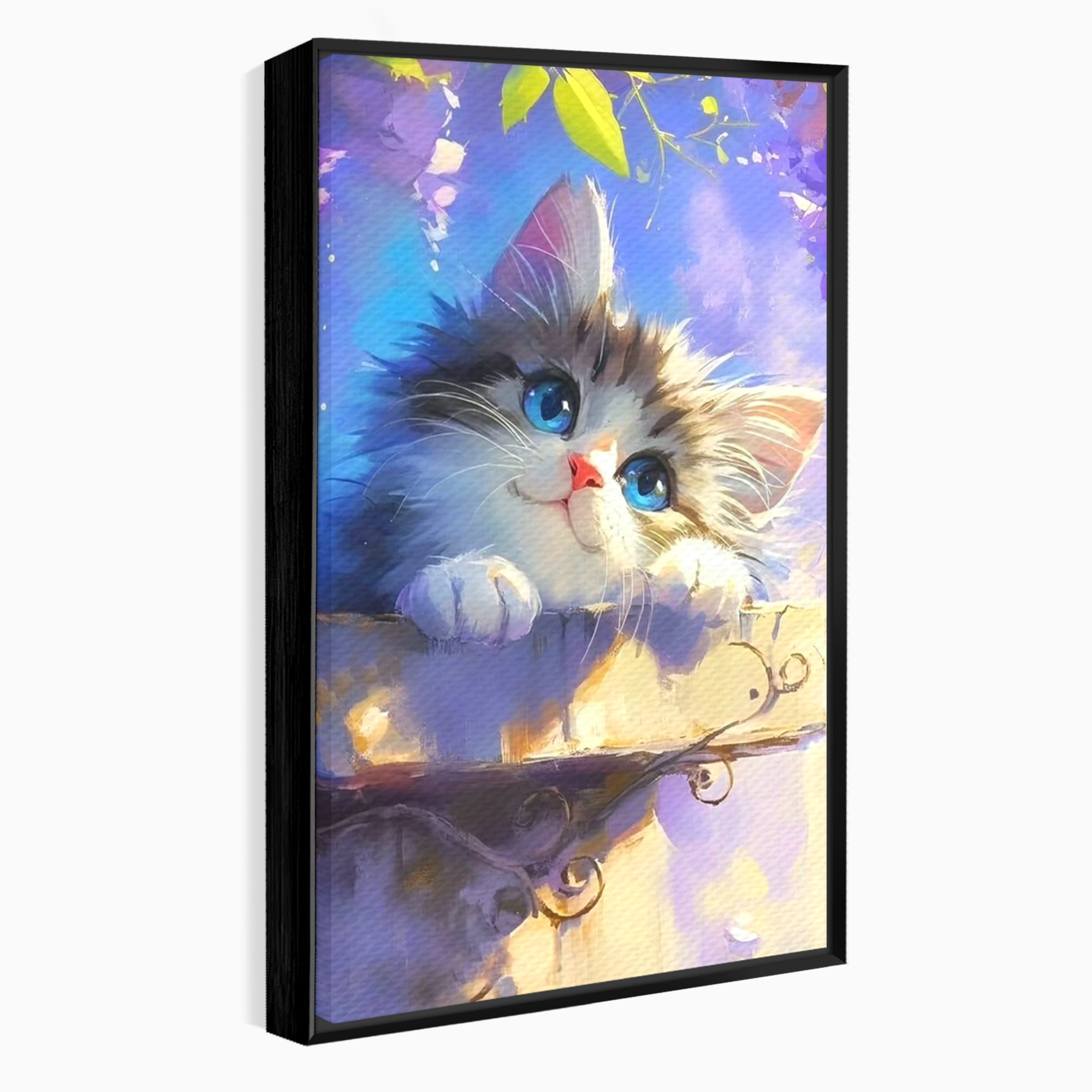 Tablou Canvas Premium, LuxCanva® K1057, Visand la Joaca, Pastel, Adorabil, Pufosenie, Pisica, Pictura, Poveste, Visare, Albastru, Camera Copil, Dormitor