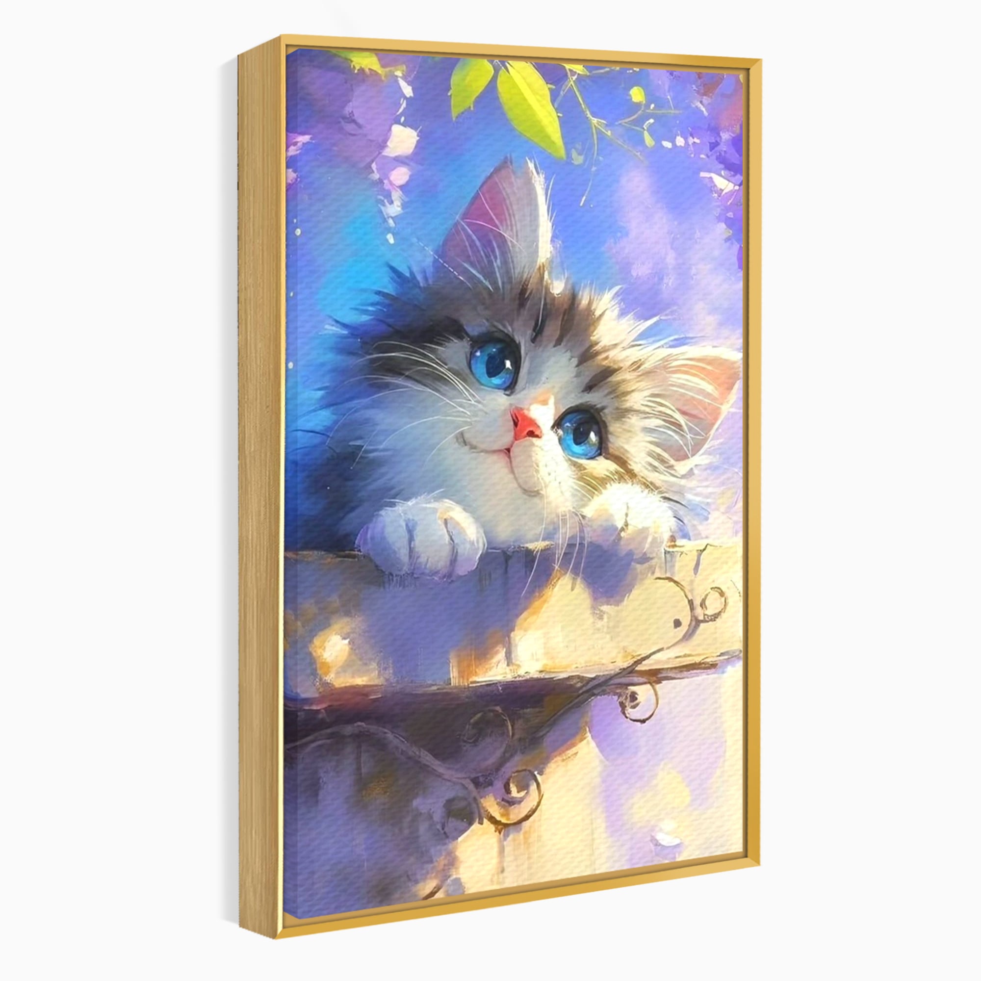 Tablou Canvas Premium, LuxCanva® K1057, Visand la Joaca, Pastel, Adorabil, Pufosenie, Pisica, Pictura, Poveste, Visare, Albastru, Camera Copil, Dormitor