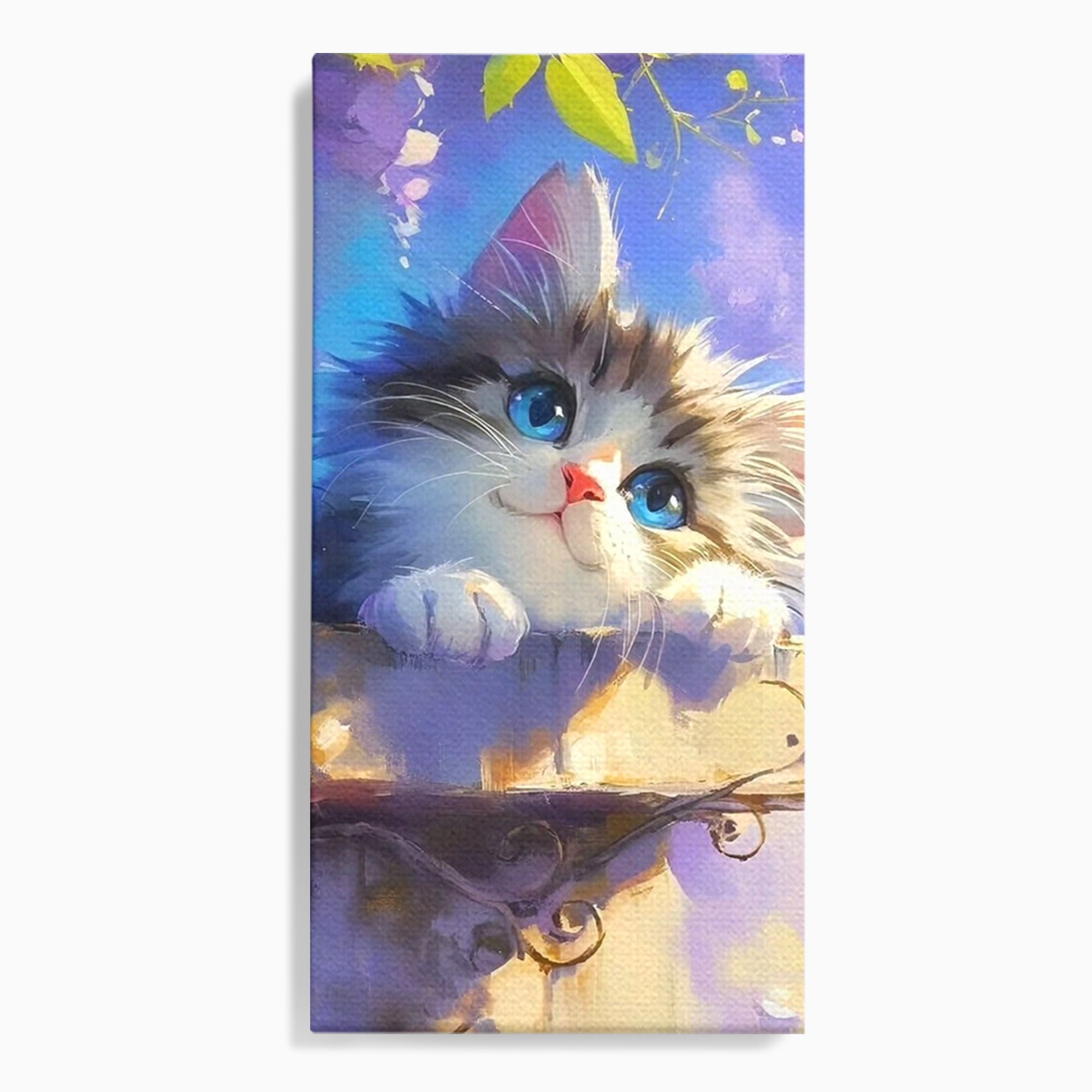Tablou Canvas Premium, LuxCanva® K1057, Visand la Joaca, Pastel, Adorabil, Pufosenie, Pisica, Pictura, Poveste, Visare, Albastru, Camera Copil, Dormitor