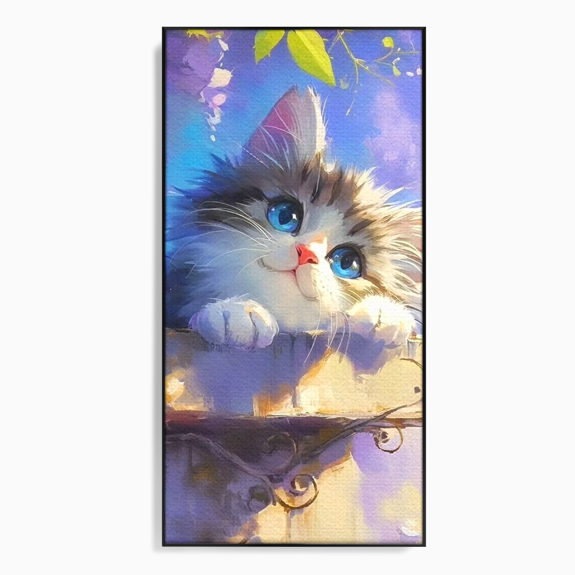 Tablou Canvas Premium, LuxCanva® K1057, Visand la Joaca, Pastel, Adorabil, Pufosenie, Pisica, Pictura, Poveste, Visare, Albastru, Camera Copil, Dormitor