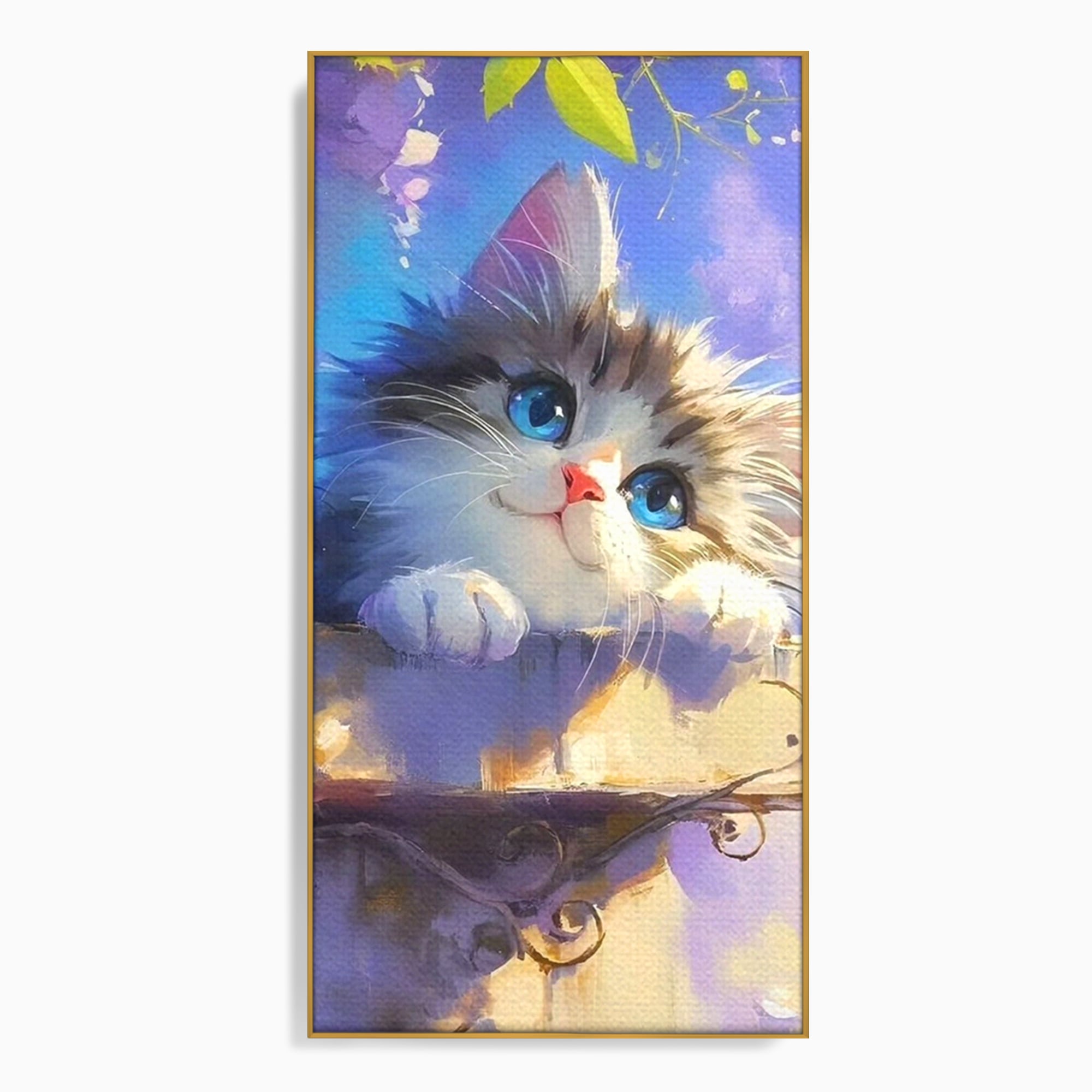 Tablou Canvas Premium, LuxCanva® K1057, Visand la Joaca, Pastel, Adorabil, Pufosenie, Pisica, Pictura, Poveste, Visare, Albastru, Camera Copil, Dormitor
