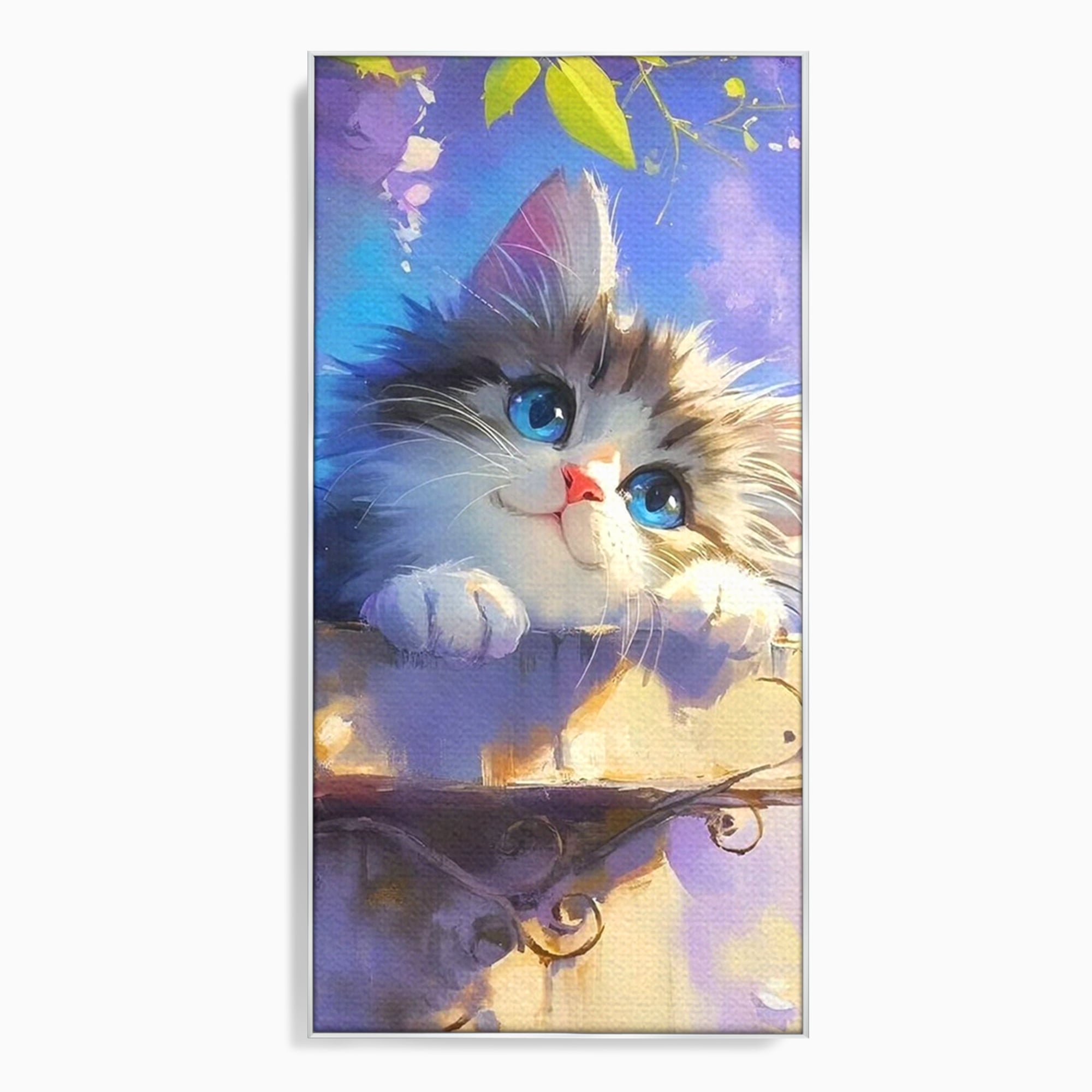 Tablou Canvas Premium, LuxCanva® K1057, Visand la Joaca, Pastel, Adorabil, Pufosenie, Pisica, Pictura, Poveste, Visare, Albastru, Camera Copil, Dormitor