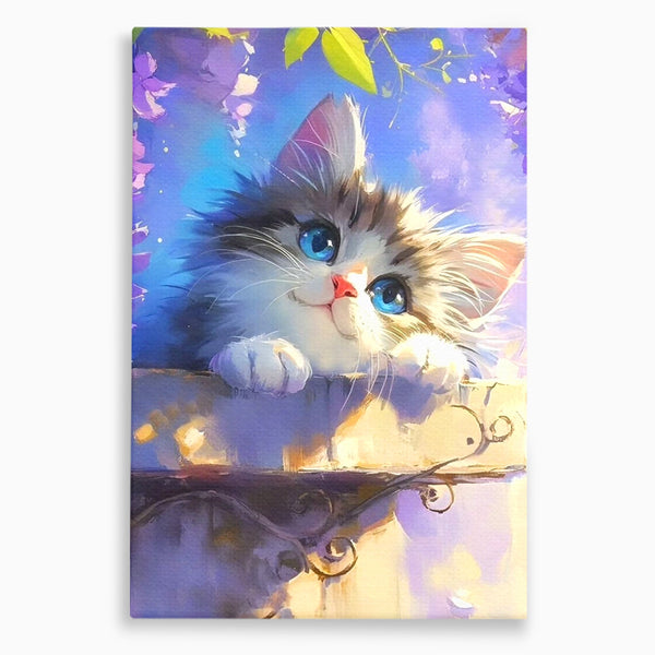 Tablou Canvas Premium, LuxCanva® K1057, Visand la Joaca, Pastel, Adorabil, Pufosenie, Pisica, Pictura, Poveste, Visare, Albastru, Camera Copil, Dormitor
