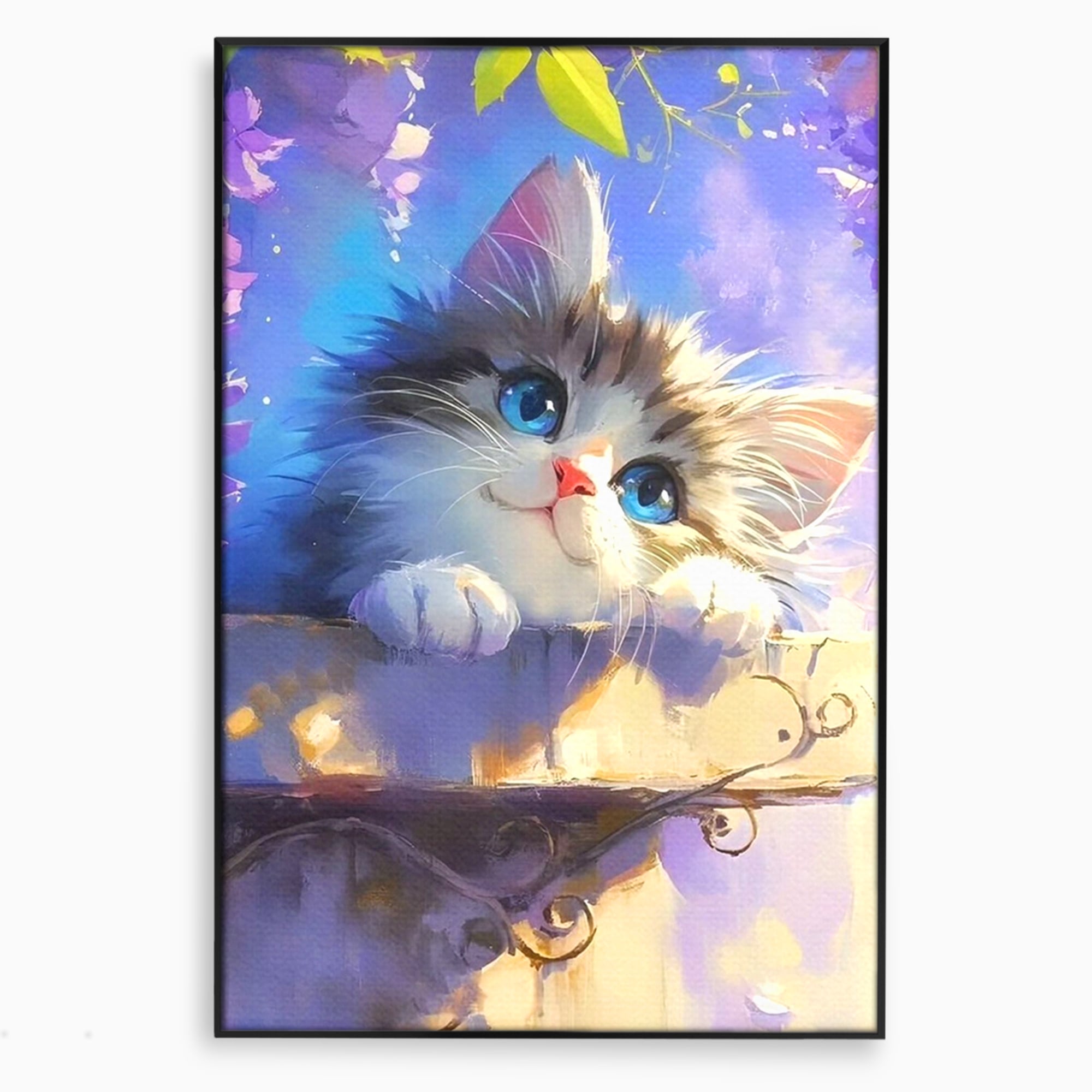 Tablou Canvas Premium, LuxCanva® K1057, Visand la Joaca, Pastel, Adorabil, Pufosenie, Pisica, Pictura, Poveste, Visare, Albastru, Camera Copil, Dormitor