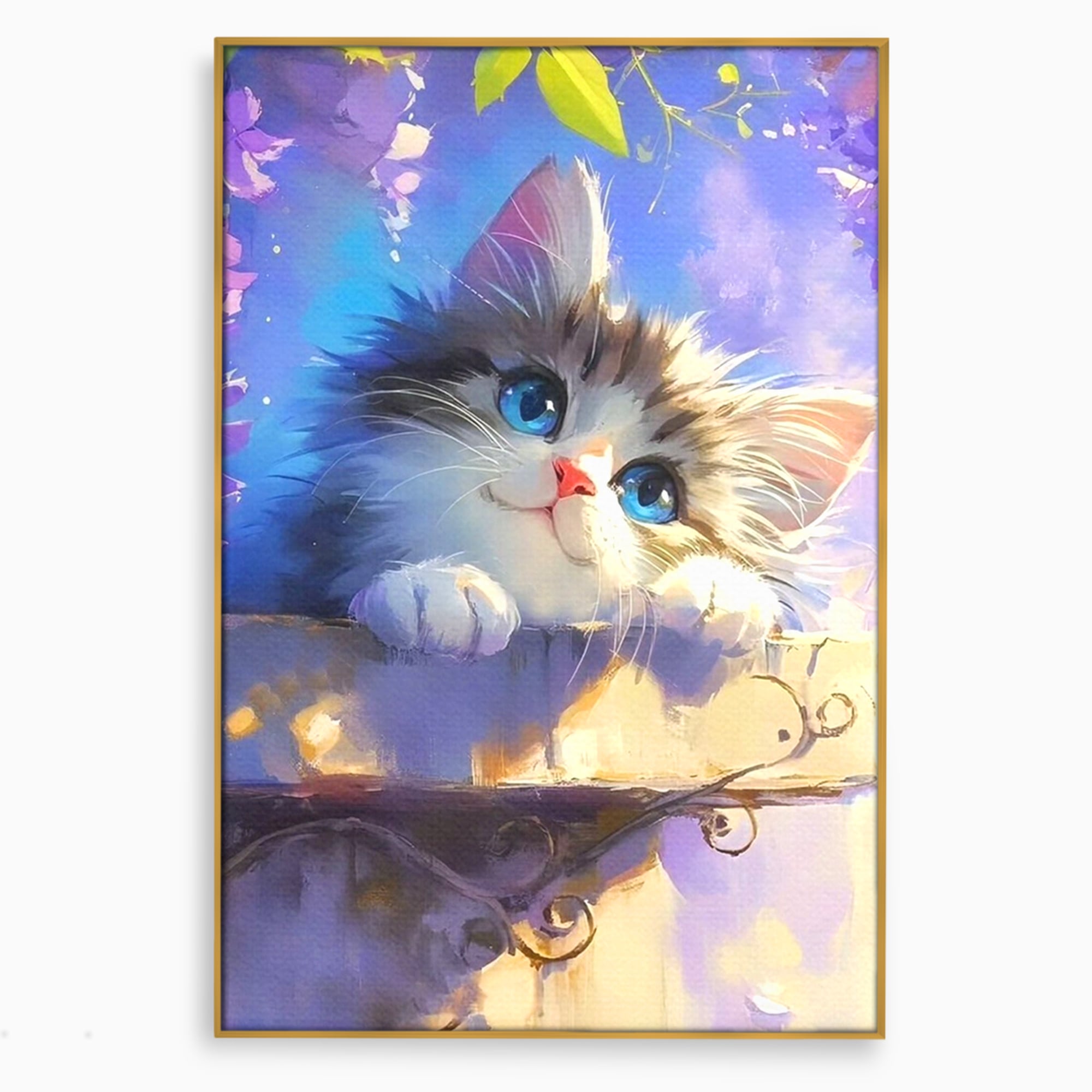 Tablou Canvas Premium, LuxCanva® K1057, Visand la Joaca, Pastel, Adorabil, Pufosenie, Pisica, Pictura, Poveste, Visare, Albastru, Camera Copil, Dormitor