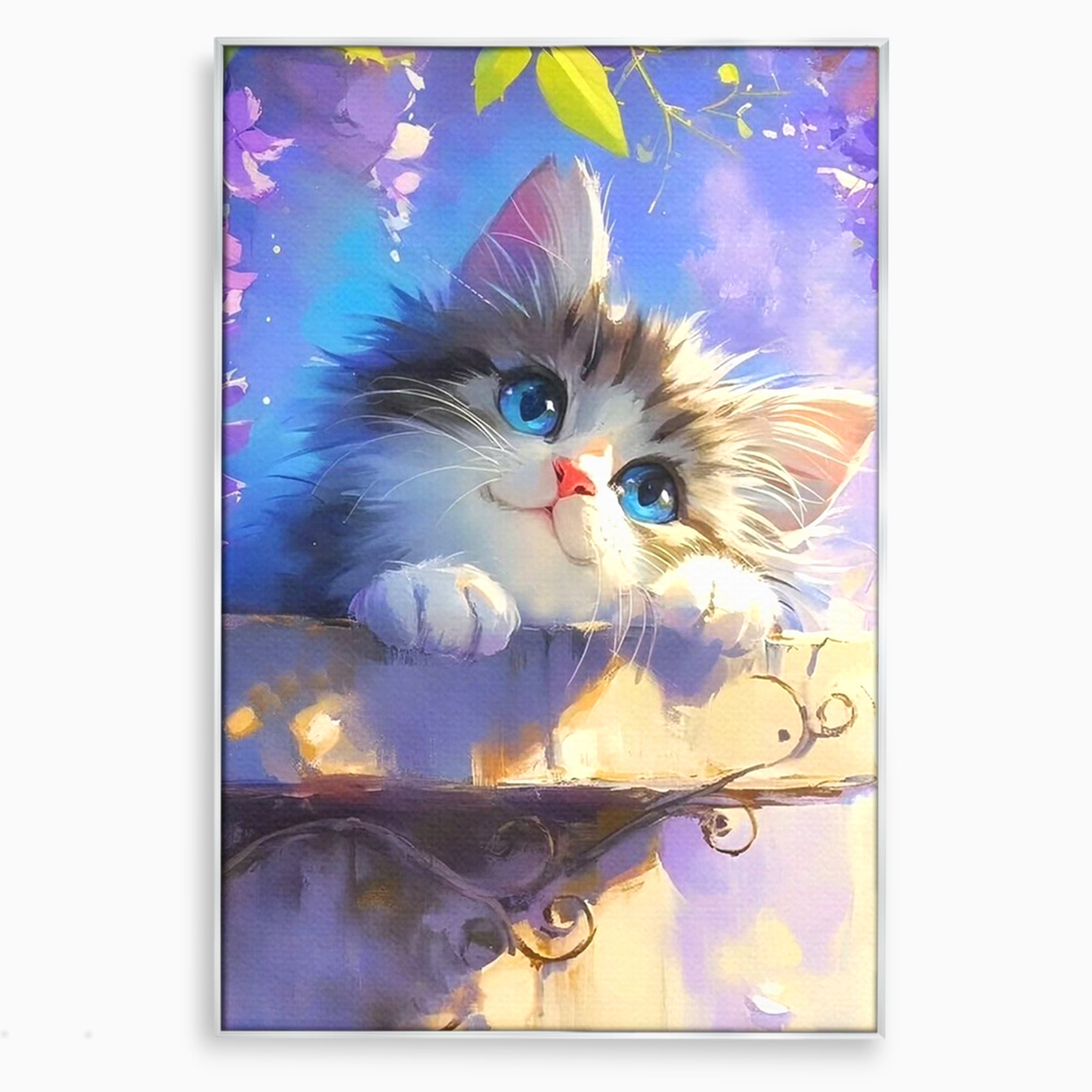 Tablou Canvas Premium, LuxCanva® K1057, Visand la Joaca, Pastel, Adorabil, Pufosenie, Pisica, Pictura, Poveste, Visare, Albastru, Camera Copil, Dormitor