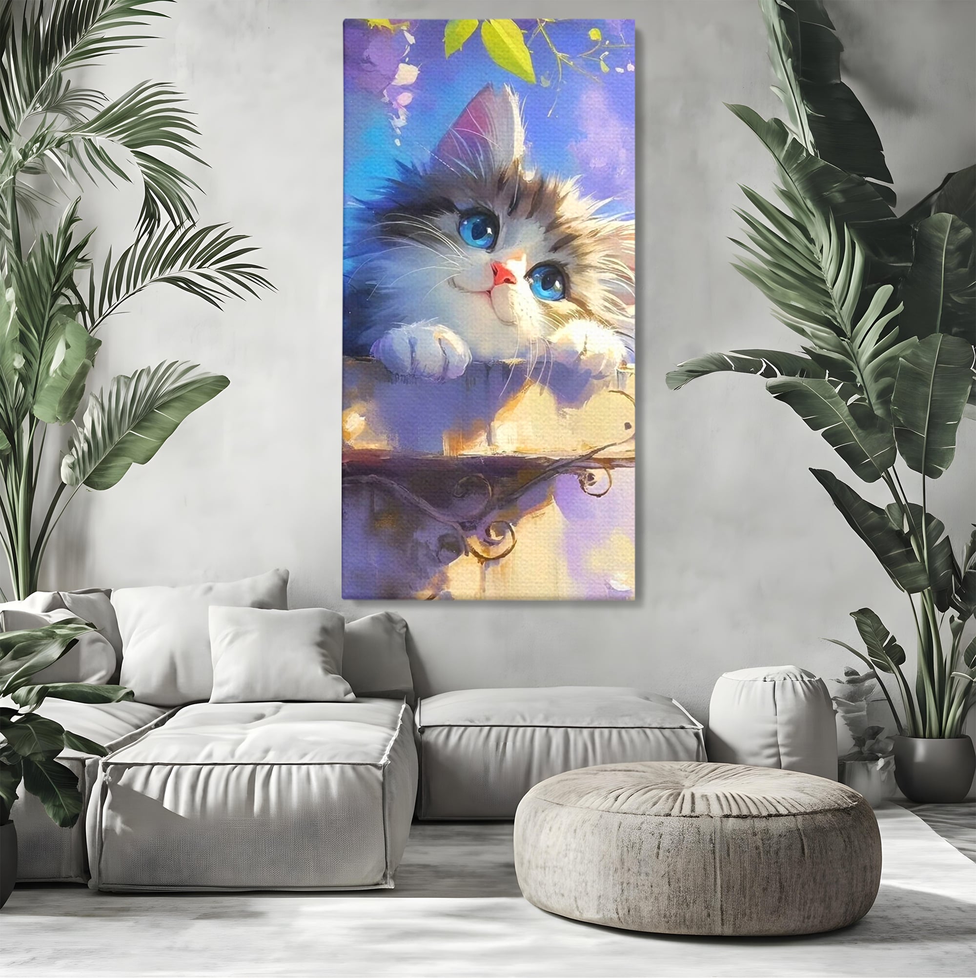 Tablou Canvas Premium, LuxCanva® K1057, Visand la Joaca, Pastel, Adorabil, Pufosenie, Pisica, Pictura, Poveste, Visare, Albastru, Camera Copil, Dormitor