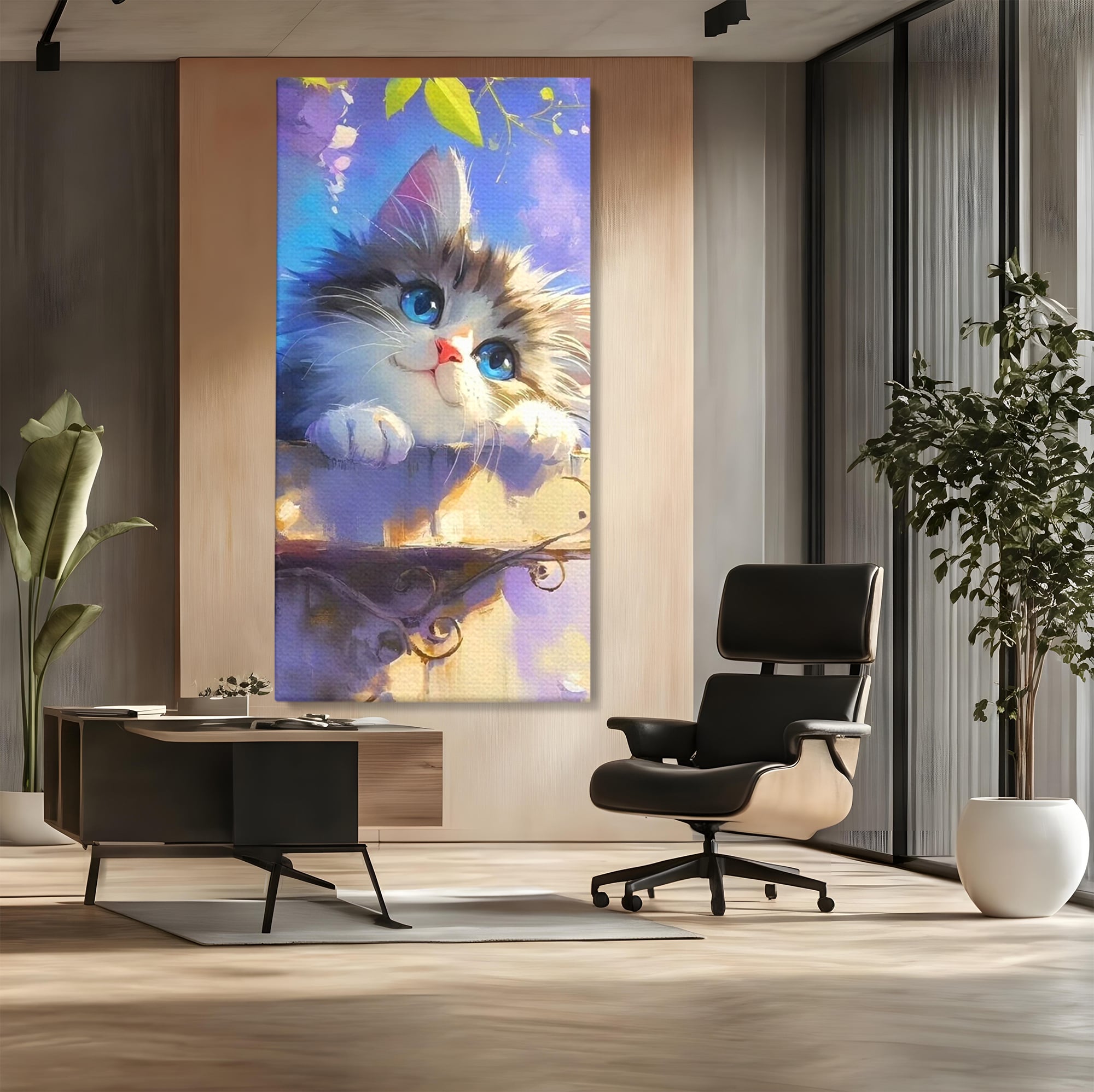 Tablou Canvas Premium, LuxCanva® K1057, Visand la Joaca, Pastel, Adorabil, Pufosenie, Pisica, Pictura, Poveste, Visare, Albastru, Camera Copil, Dormitor