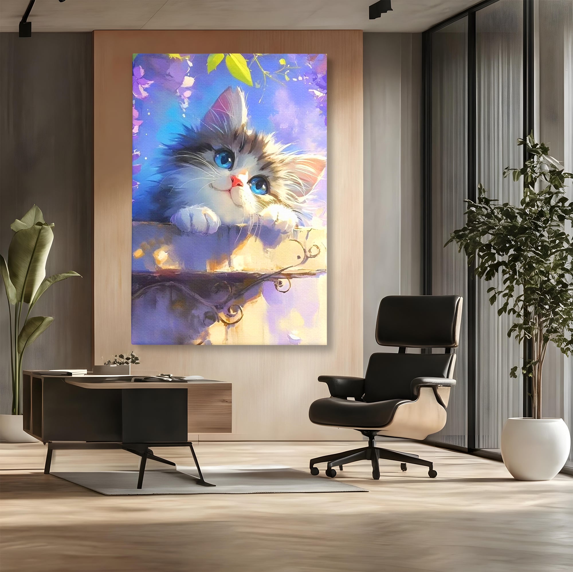 Tablou Canvas Premium, LuxCanva® K1057, Visand la Joaca, Pastel, Adorabil, Pufosenie, Pisica, Pictura, Poveste, Visare, Albastru, Camera Copil, Dormitor