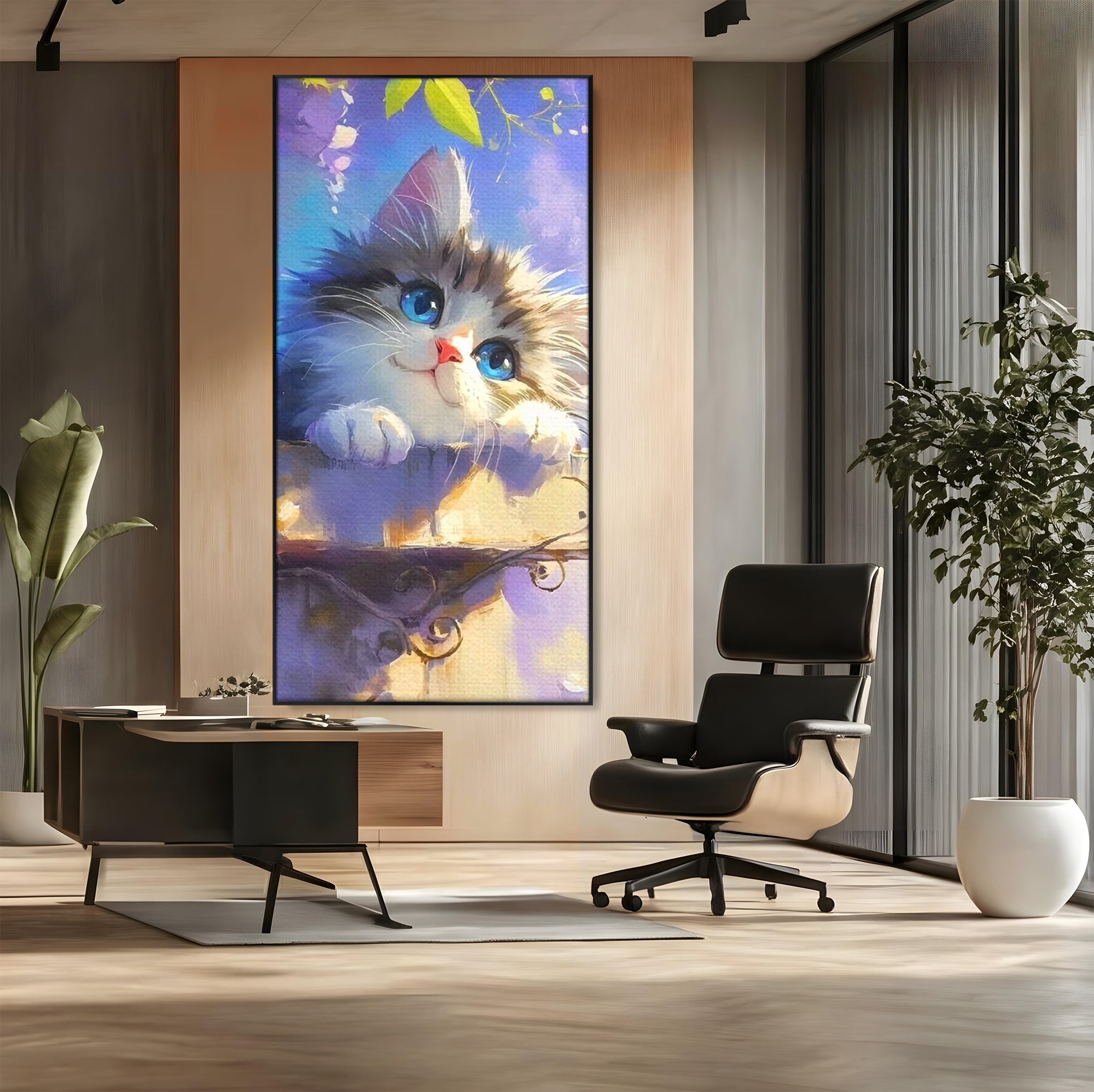 Tablou Canvas Premium, LuxCanva® K1057, Visand la Joaca, Pastel, Adorabil, Pufosenie, Pisica, Pictura, Poveste, Visare, Albastru, Camera Copil, Dormitor