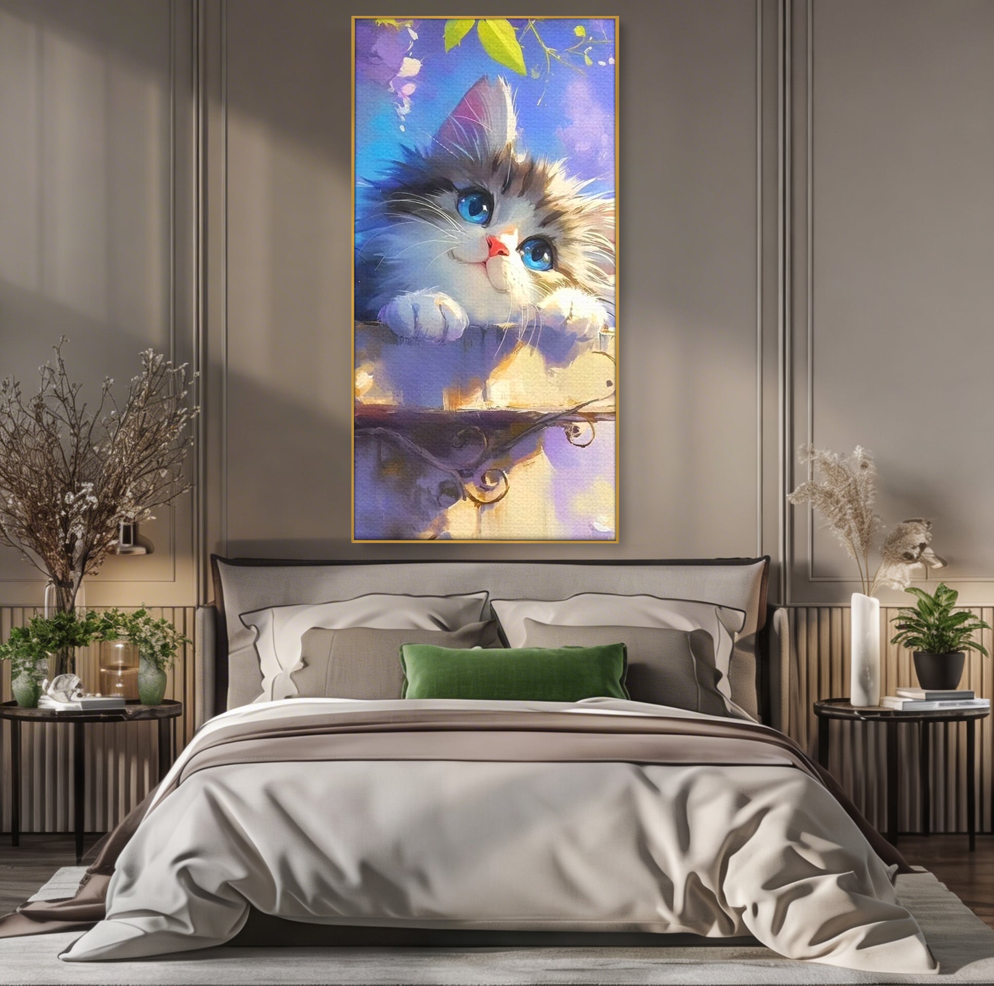 Tablou Canvas Premium, LuxCanva® K1057, Visand la Joaca, Pastel, Adorabil, Pufosenie, Pisica, Pictura, Poveste, Visare, Albastru, Camera Copil, Dormitor