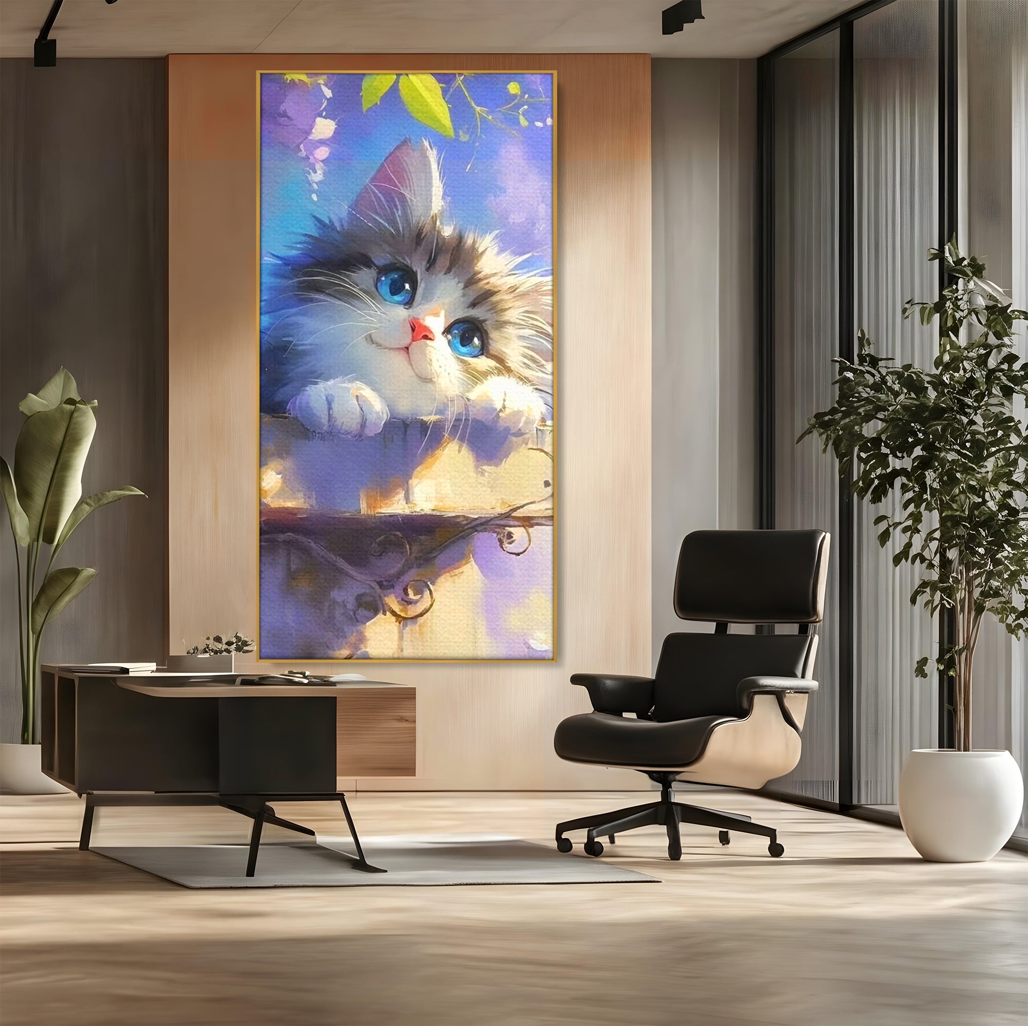 Tablou Canvas Premium, LuxCanva® K1057, Visand la Joaca, Pastel, Adorabil, Pufosenie, Pisica, Pictura, Poveste, Visare, Albastru, Camera Copil, Dormitor