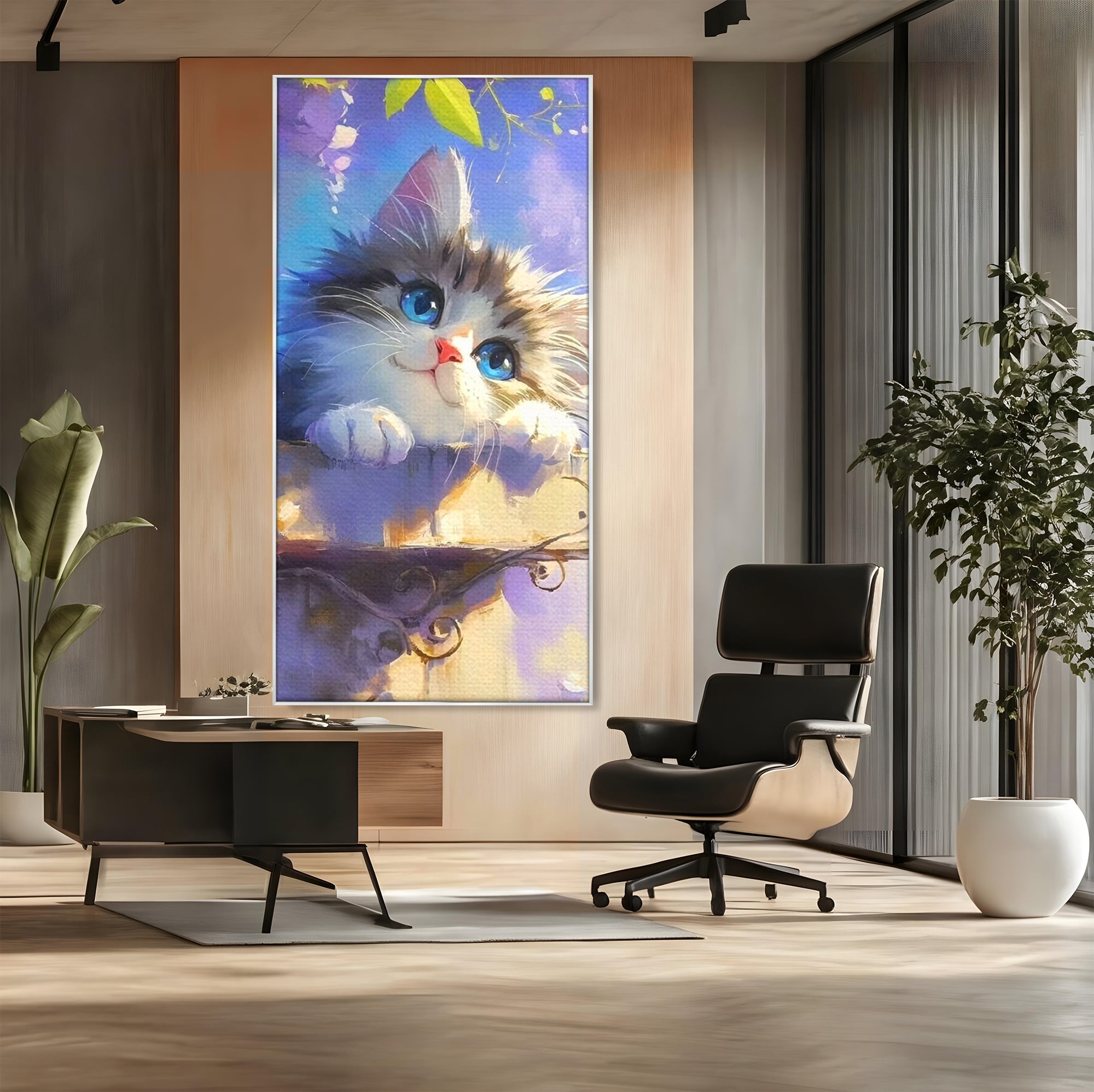 Tablou Canvas Premium, LuxCanva® K1057, Visand la Joaca, Pastel, Adorabil, Pufosenie, Pisica, Pictura, Poveste, Visare, Albastru, Camera Copil, Dormitor