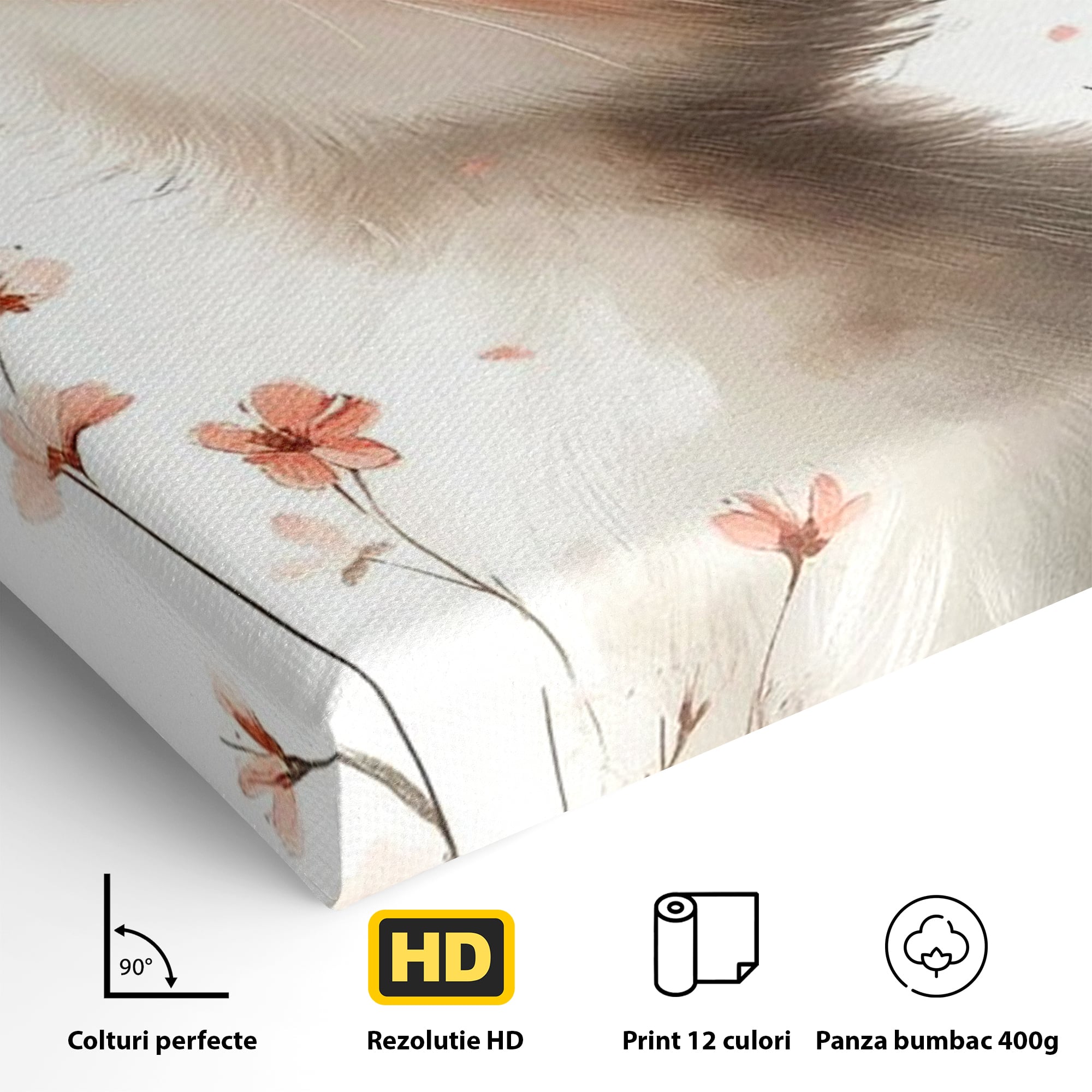 Leinwand Wandkunst Canvas Premium, LuxCanva® K1058, Frühling Blume, Blumen, Schnurrbart, Kätzchen, Baby, süß, Unschuld, Pastell, Pastell, Rosa, Babyzimmer, Schlafzimmer
